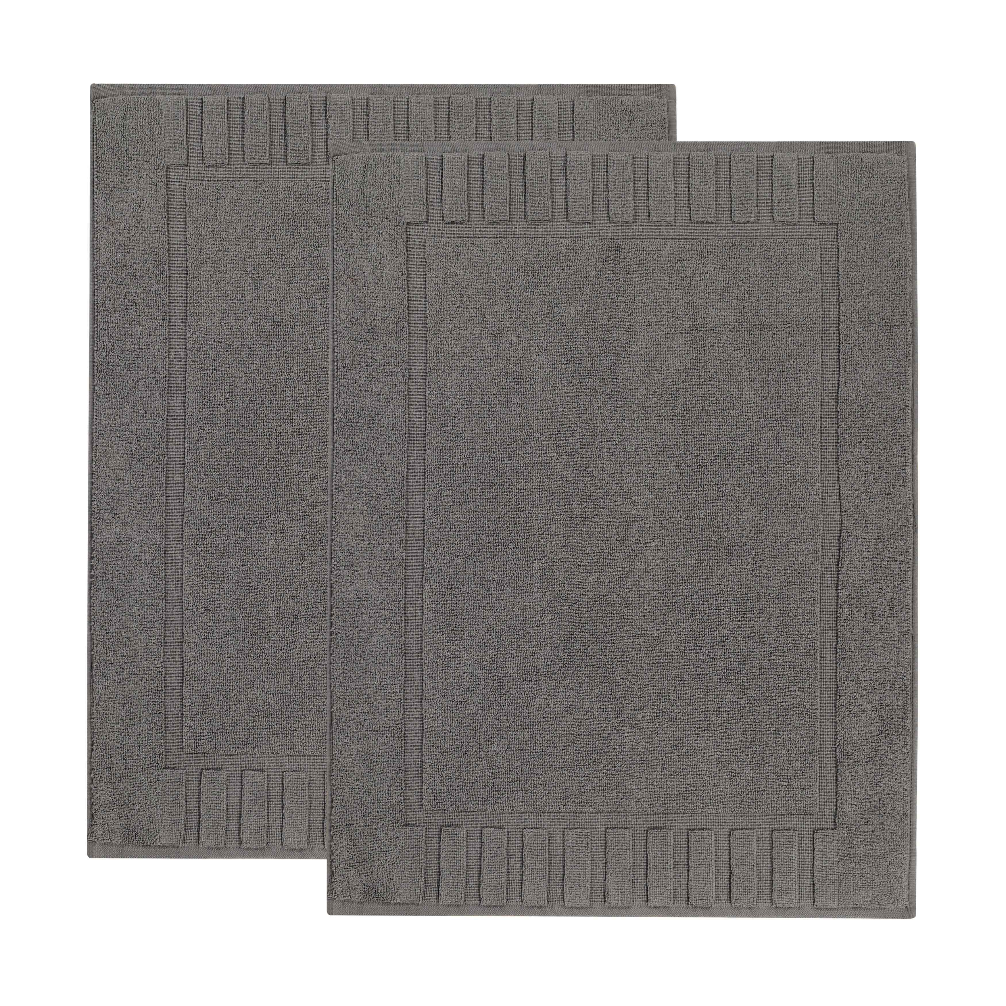 Leo Cotton Solid Modern Geometric Border Absorbent Bath Mat, Set of 2 - Omnigoodsstore