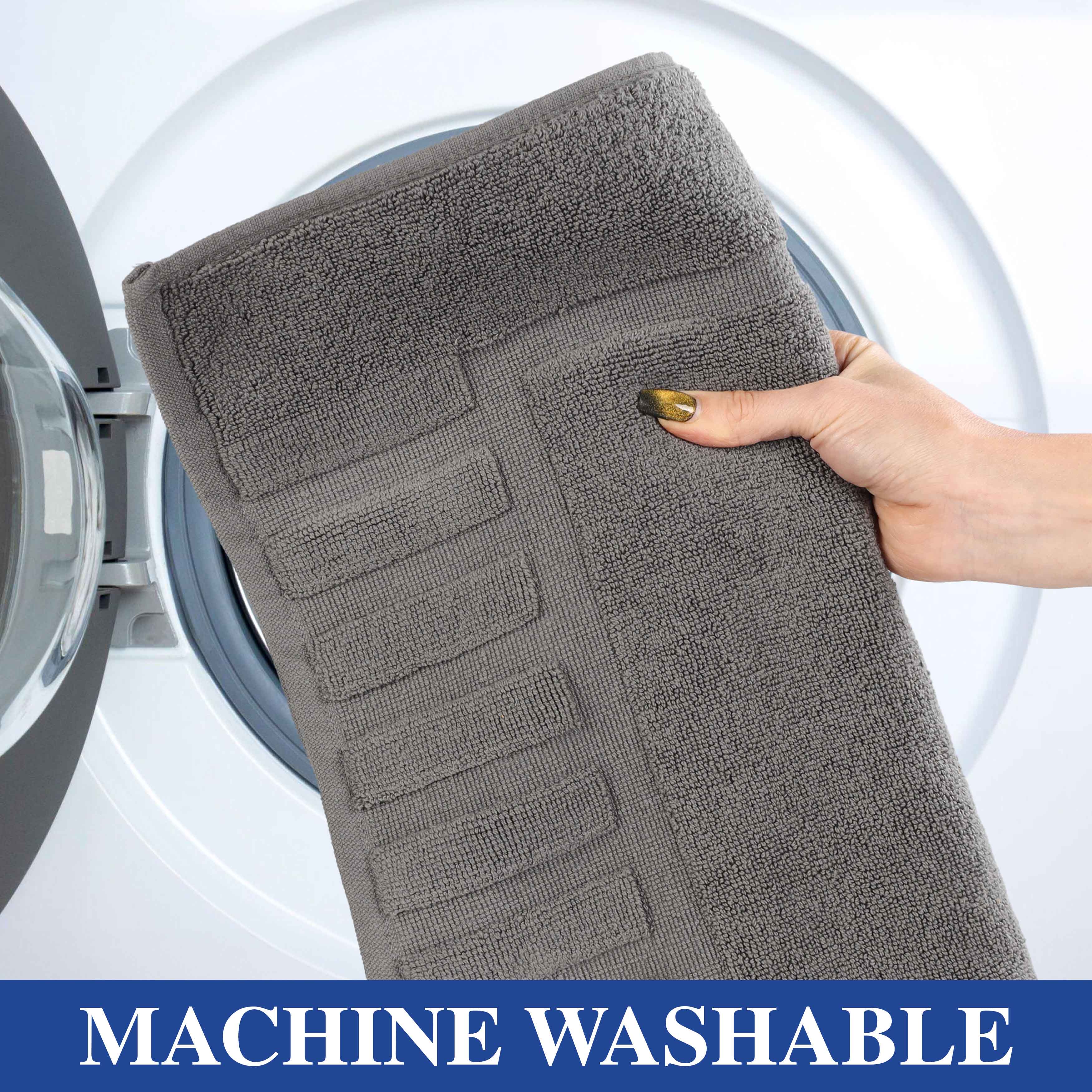 Leo Cotton Solid Modern Geometric Border Absorbent Bath Mat, Set of 2 - Omnigoodsstore