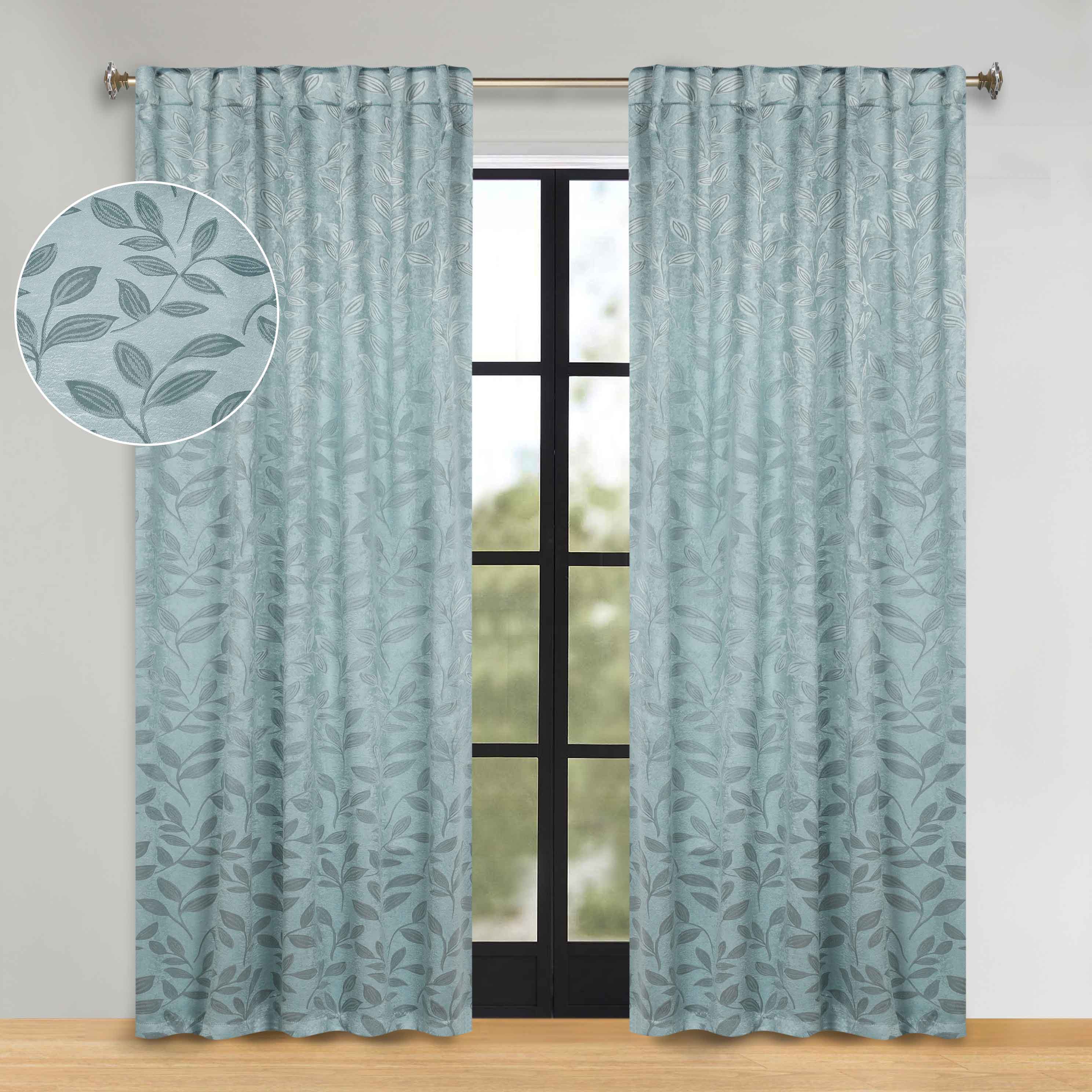 Superior Leaves Room Darkening Back Tab Blackout Curtains Panel Set - Omnigoodsstore