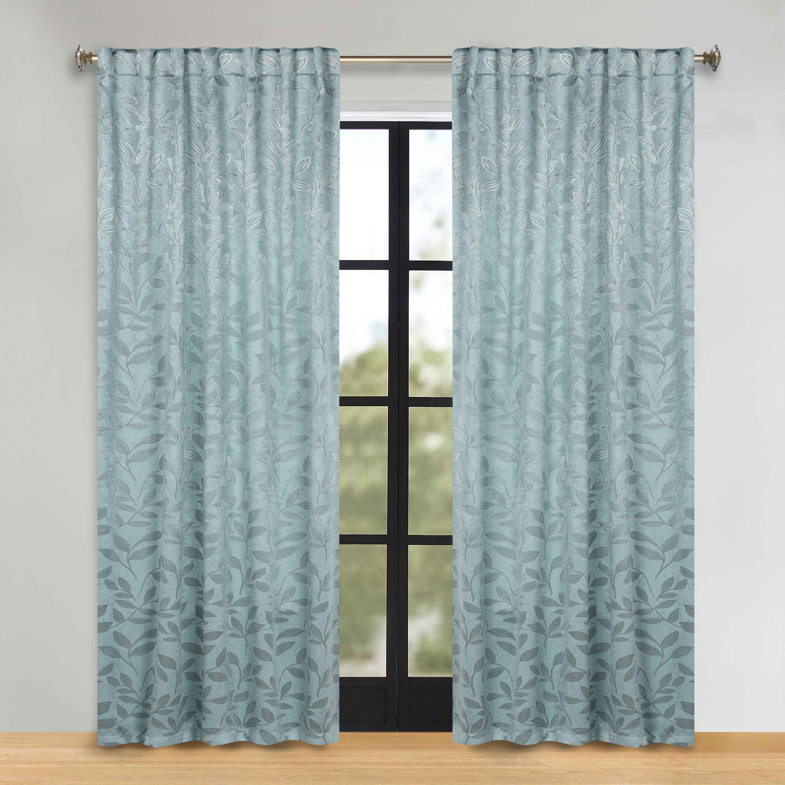 Superior Leaves Room Darkening Back Tab Blackout Curtains Panel Set - Omnigoodsstore
