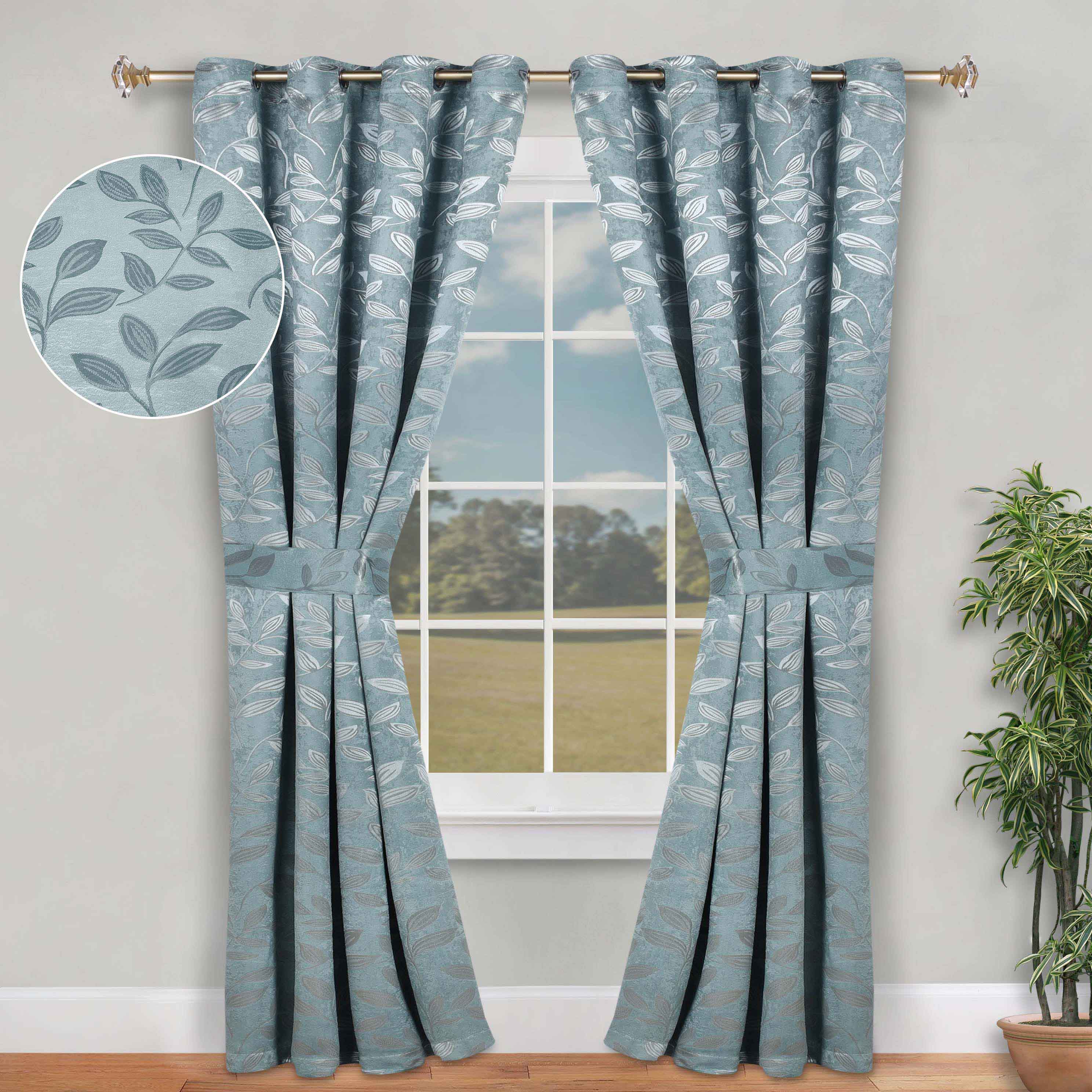 Leaves Machine Room Darkening Blackout Curtains, Set of 2 - Omnigoodsstore