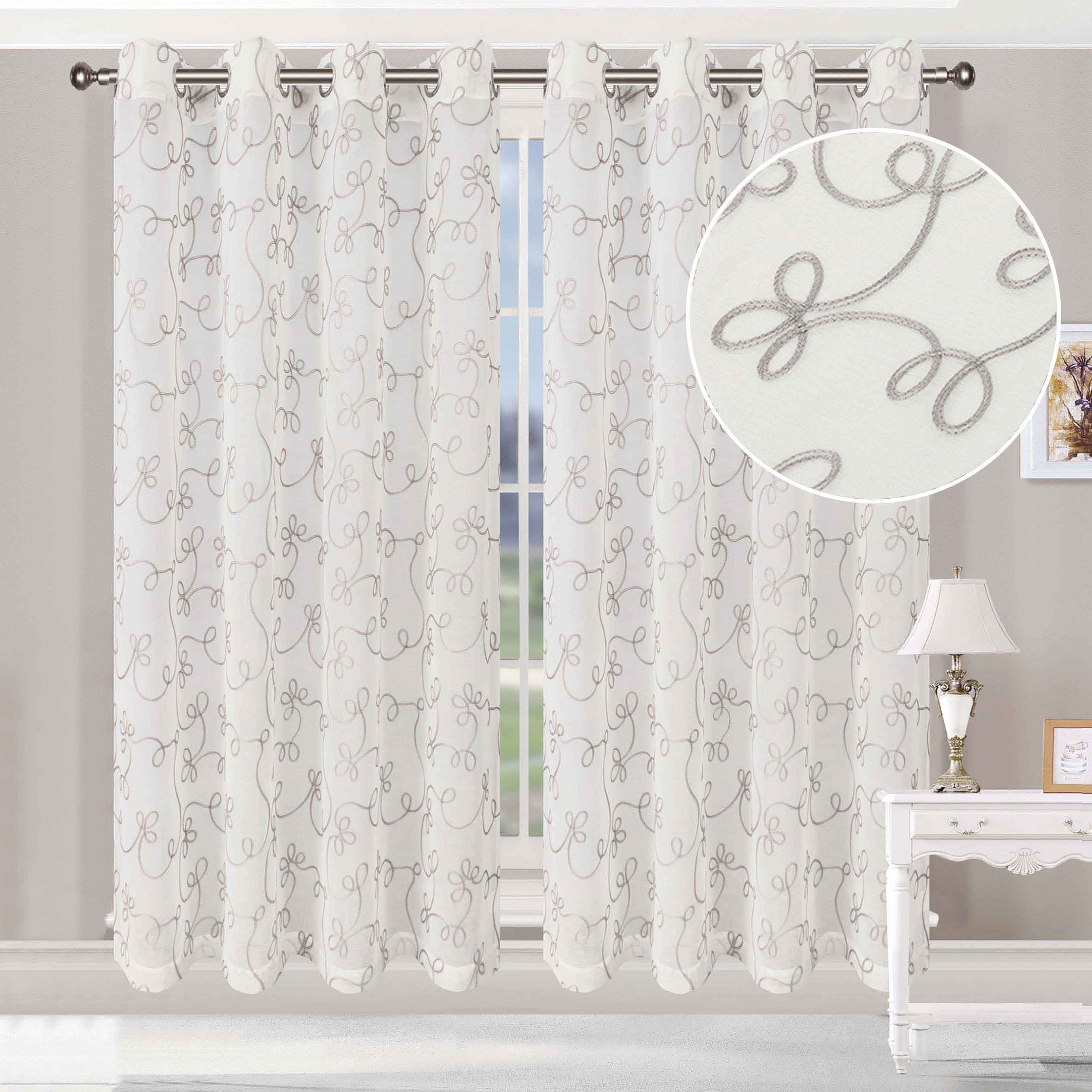 Embroidered Lightweight Sheer Floral Scroll Curtain Panel Set - Omnigoodsstore