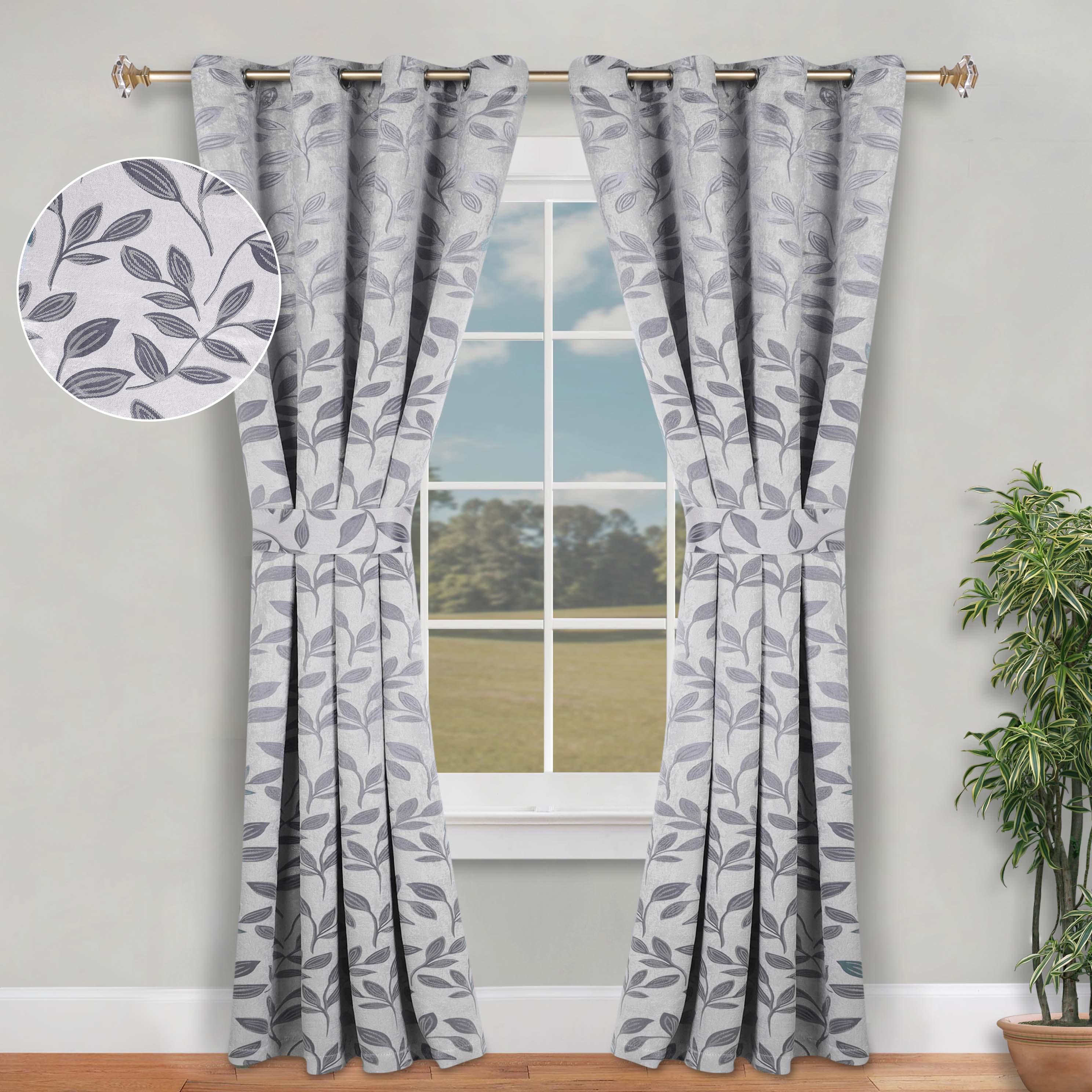 Leaves Machine Room Darkening Blackout Curtains, Set of 2 - Omnigoodsstore