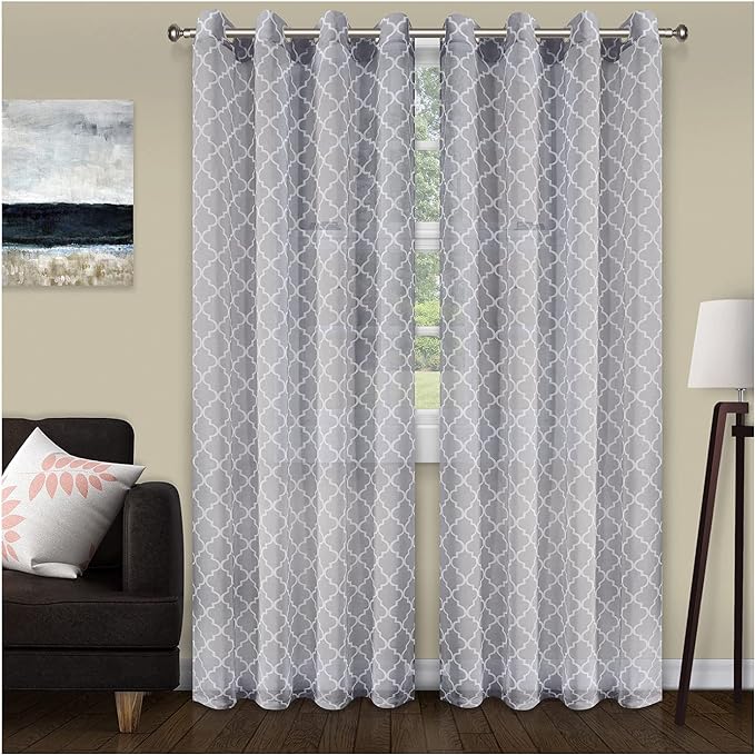 Trellis Sheer Grommet Curtain Panel Set - Omnigoodsstore