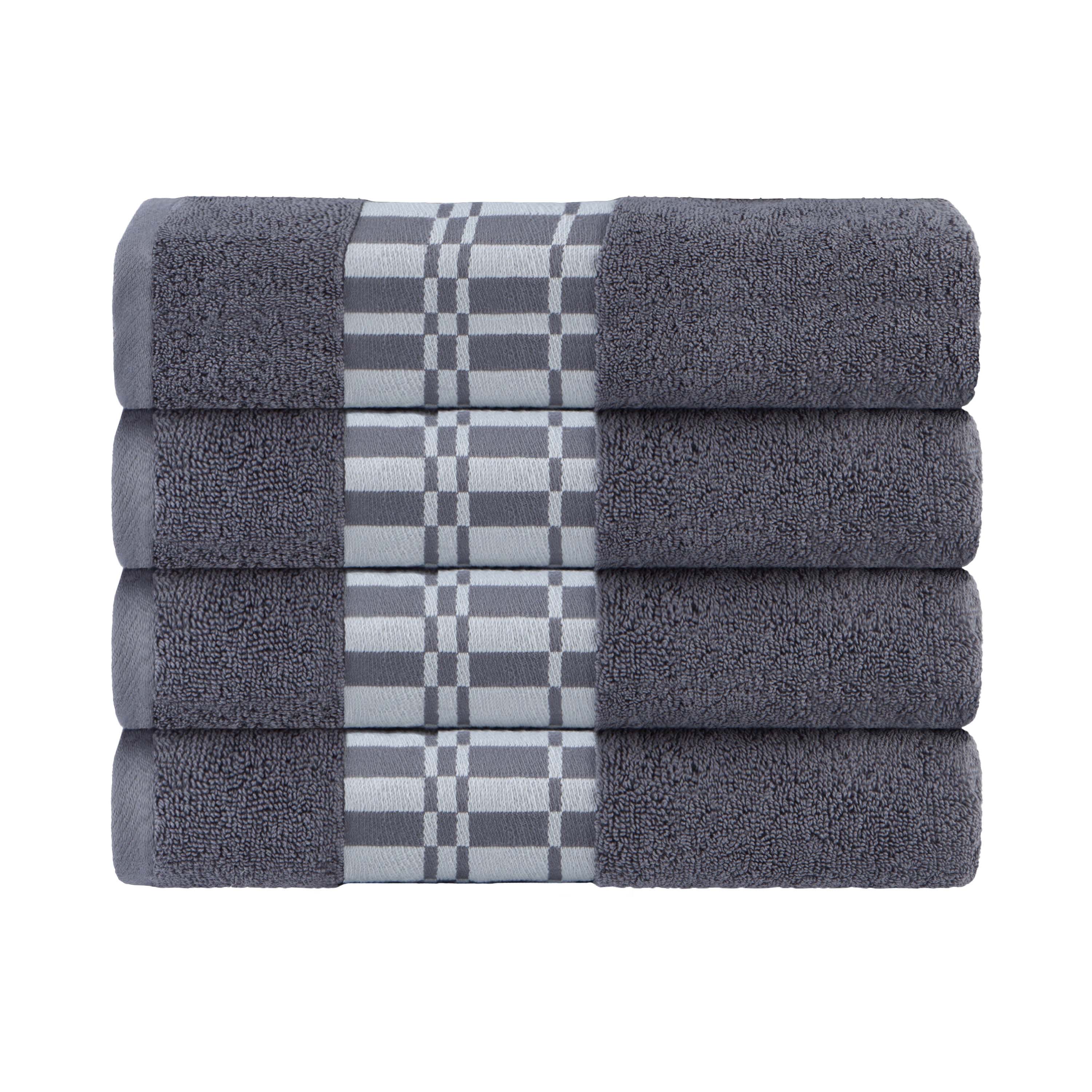Larissa Cotton Geometric Embroidered Border Bath Towels, Set of 4 - Omnigoodsstore