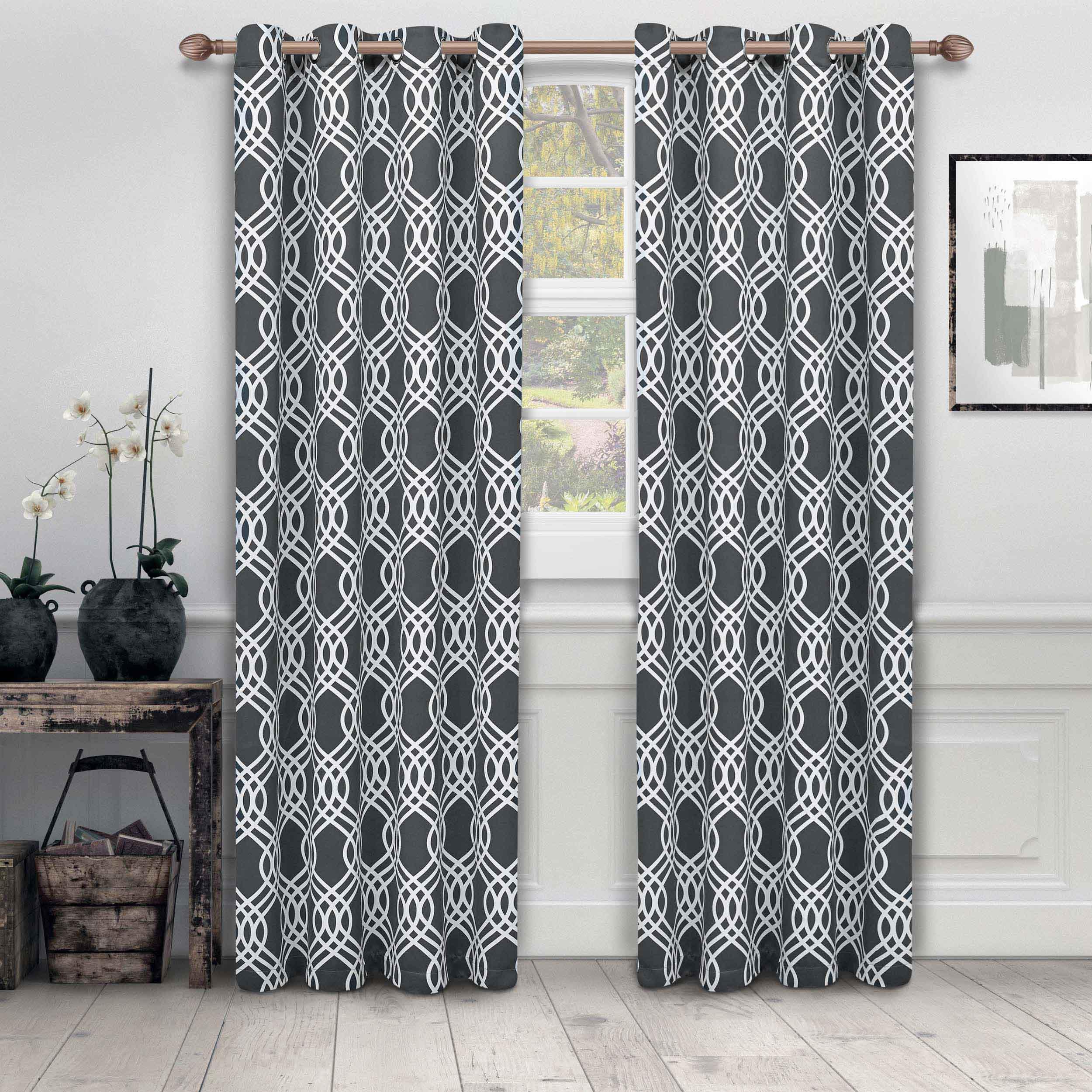 Ribbon Trellis Washable Room Darkening Blackout Curtain Panel Set - Omnigoodsstore