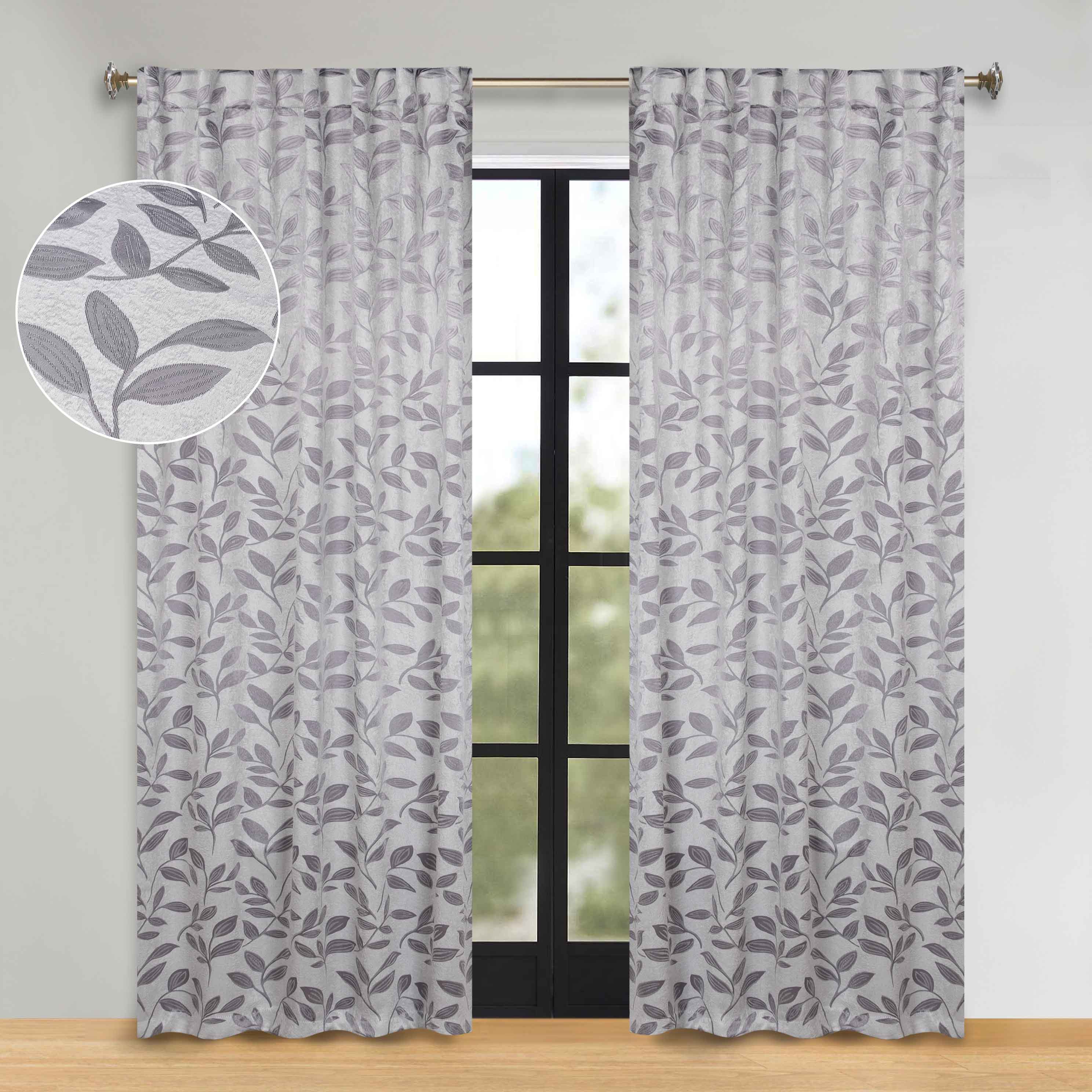 Superior Leaves Room Darkening Back Tab Blackout Curtains Panel Set - Omnigoodsstore