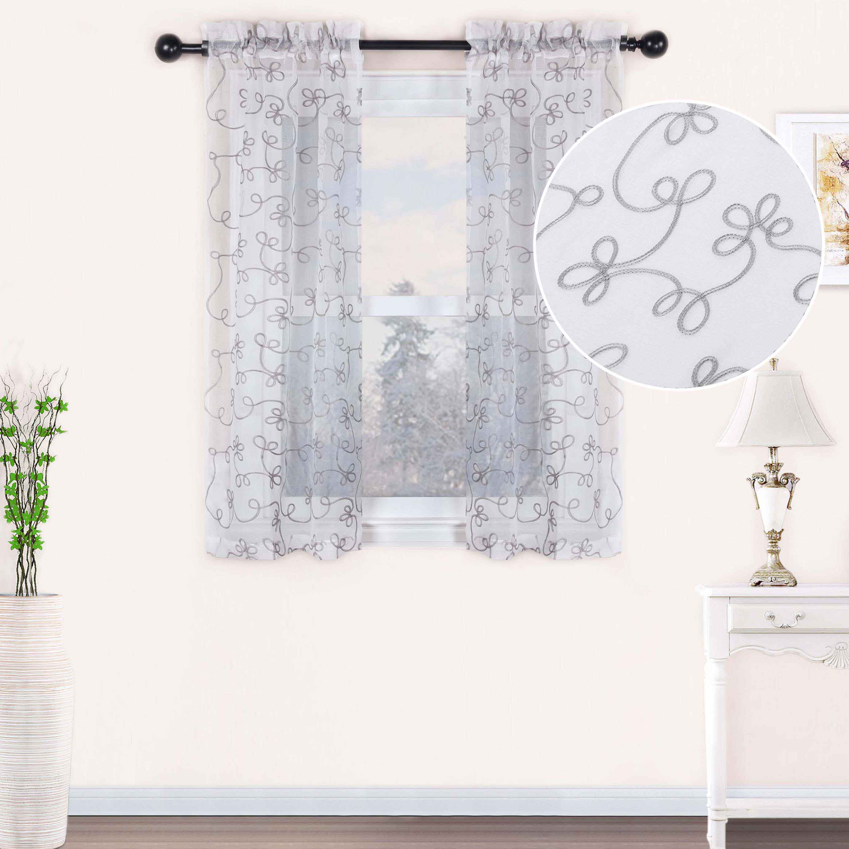Embroidered Lightweight Sheer Floral Scroll Curtain Panel Set - Omnigoodsstore