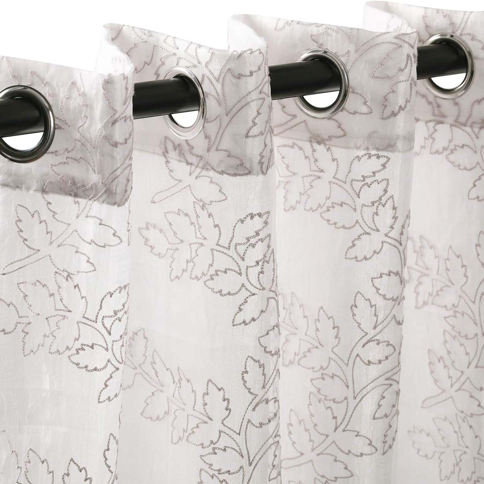 Embroidered Leaves Grommet 2 Piece Layered Sheer Curtain Panel Set - Omnigoodsstore