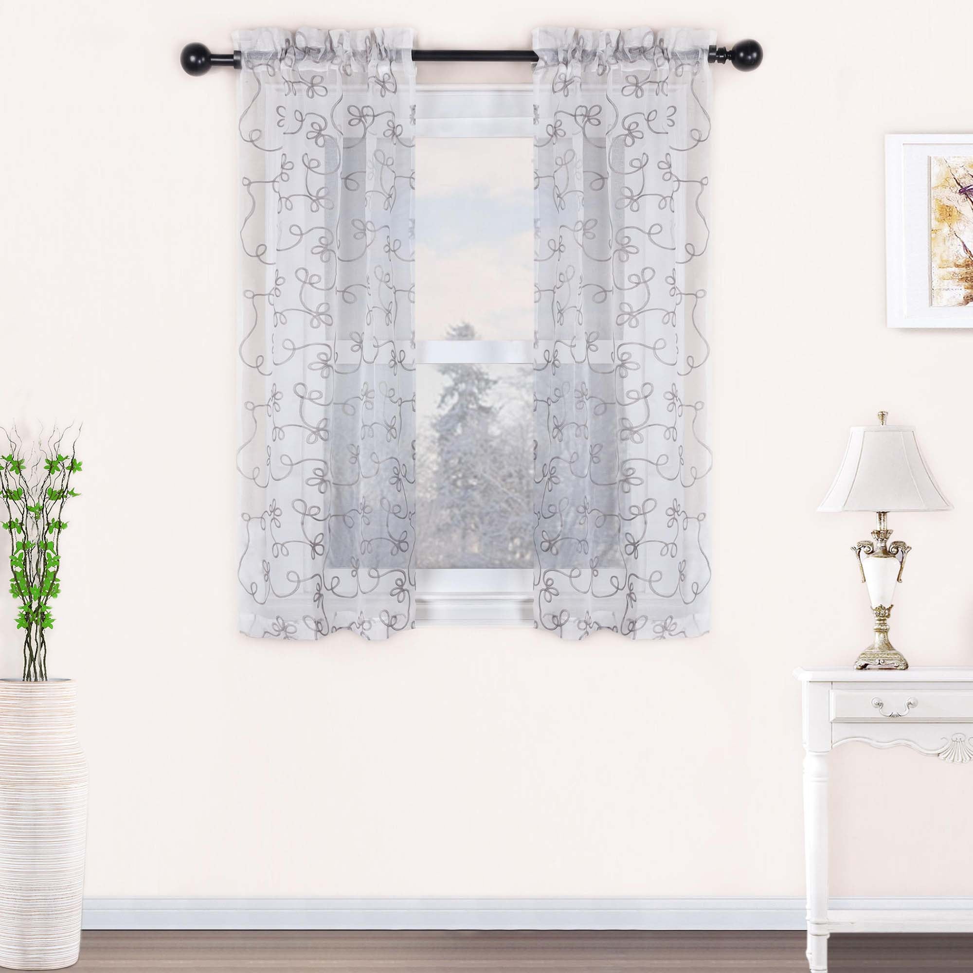 Embroidered Lightweight Sheer Floral Scroll Curtain Panel Set - Omnigoodsstore