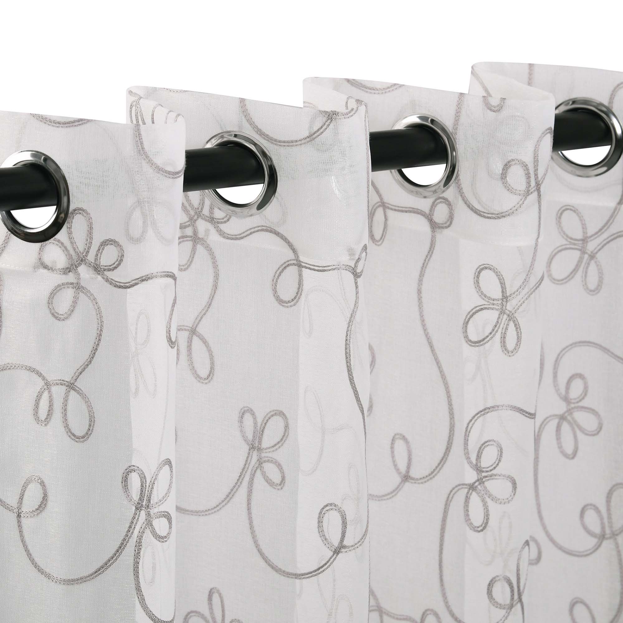Embroidered Lightweight Sheer Floral Scroll Curtain Panel Set - Omnigoodsstore