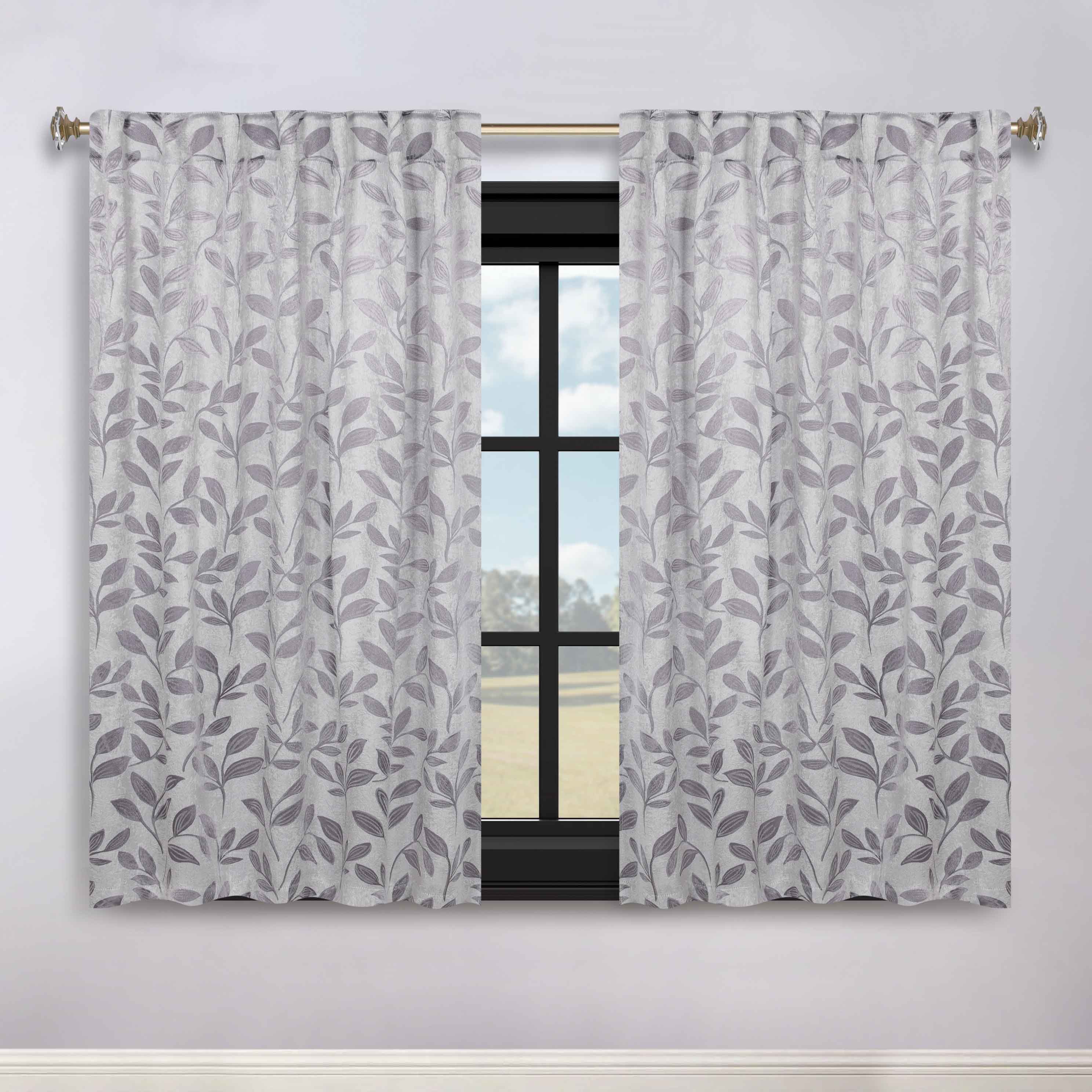 Superior Leaves Room Darkening Back Tab Blackout Curtains Panel Set - Omnigoodsstore
