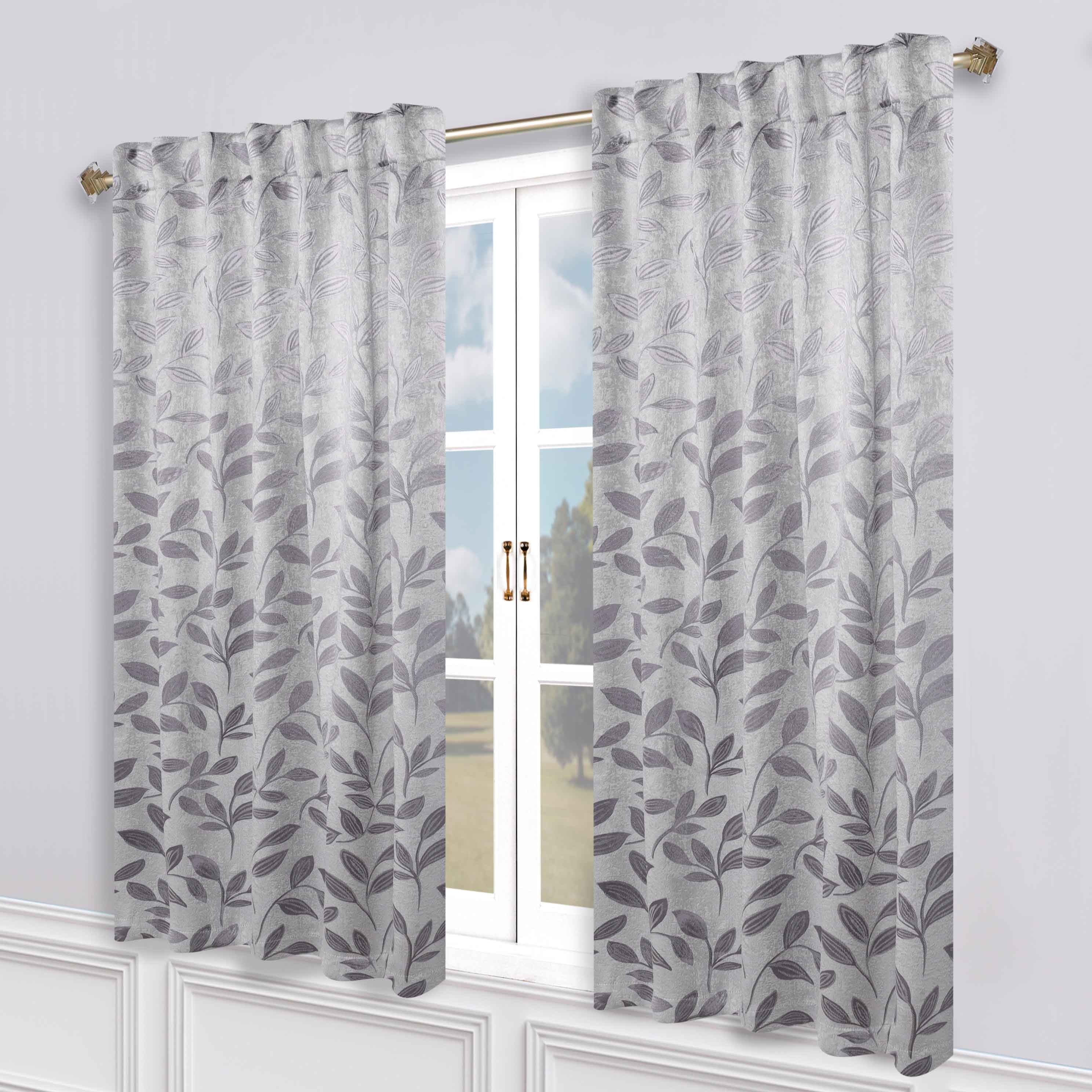 Superior Leaves Room Darkening Back Tab Blackout Curtains Panel Set - Omnigoodsstore