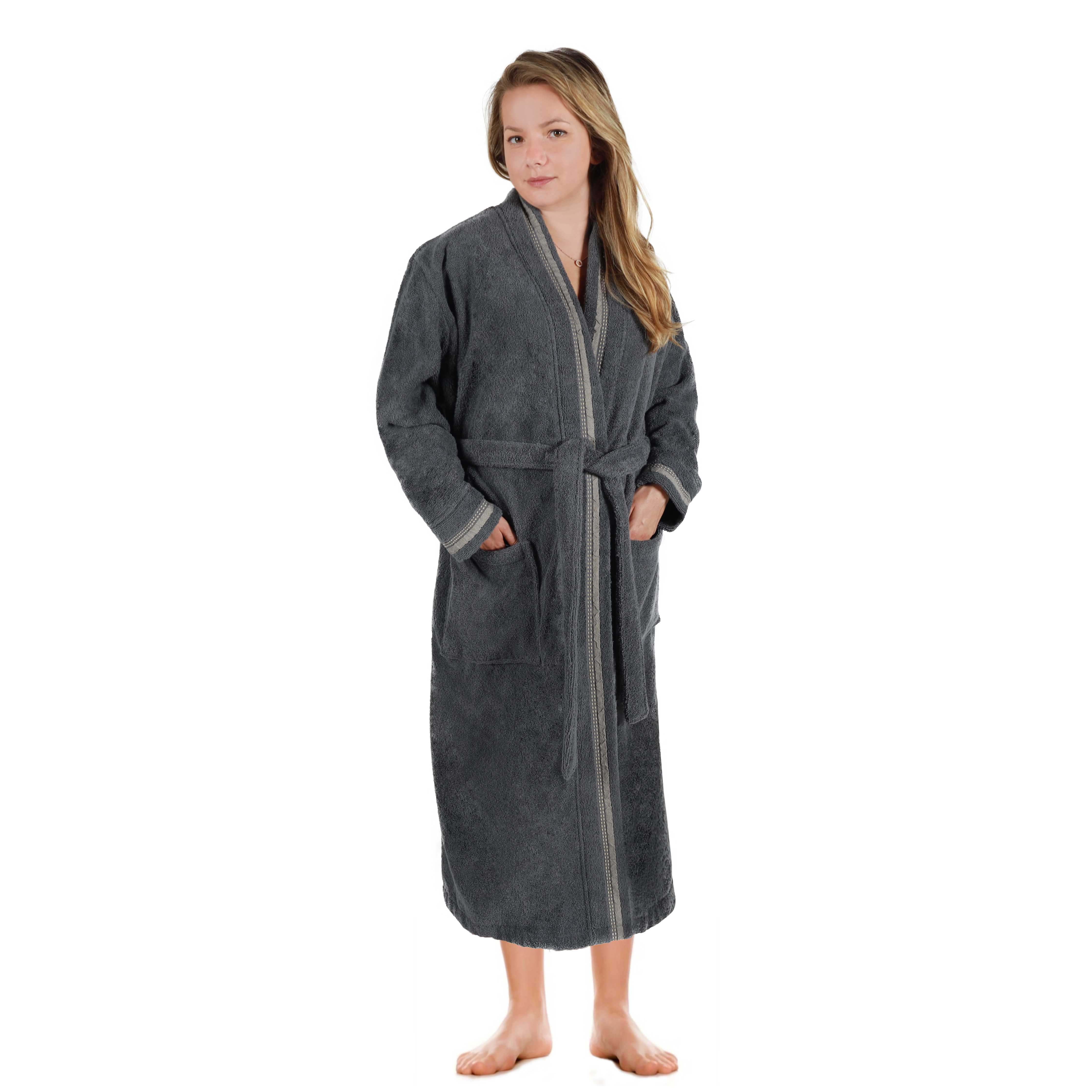 Tinsel Unisex Cotton Terry Kimono Bathrobe with Embroidery - Omnigoodsstore