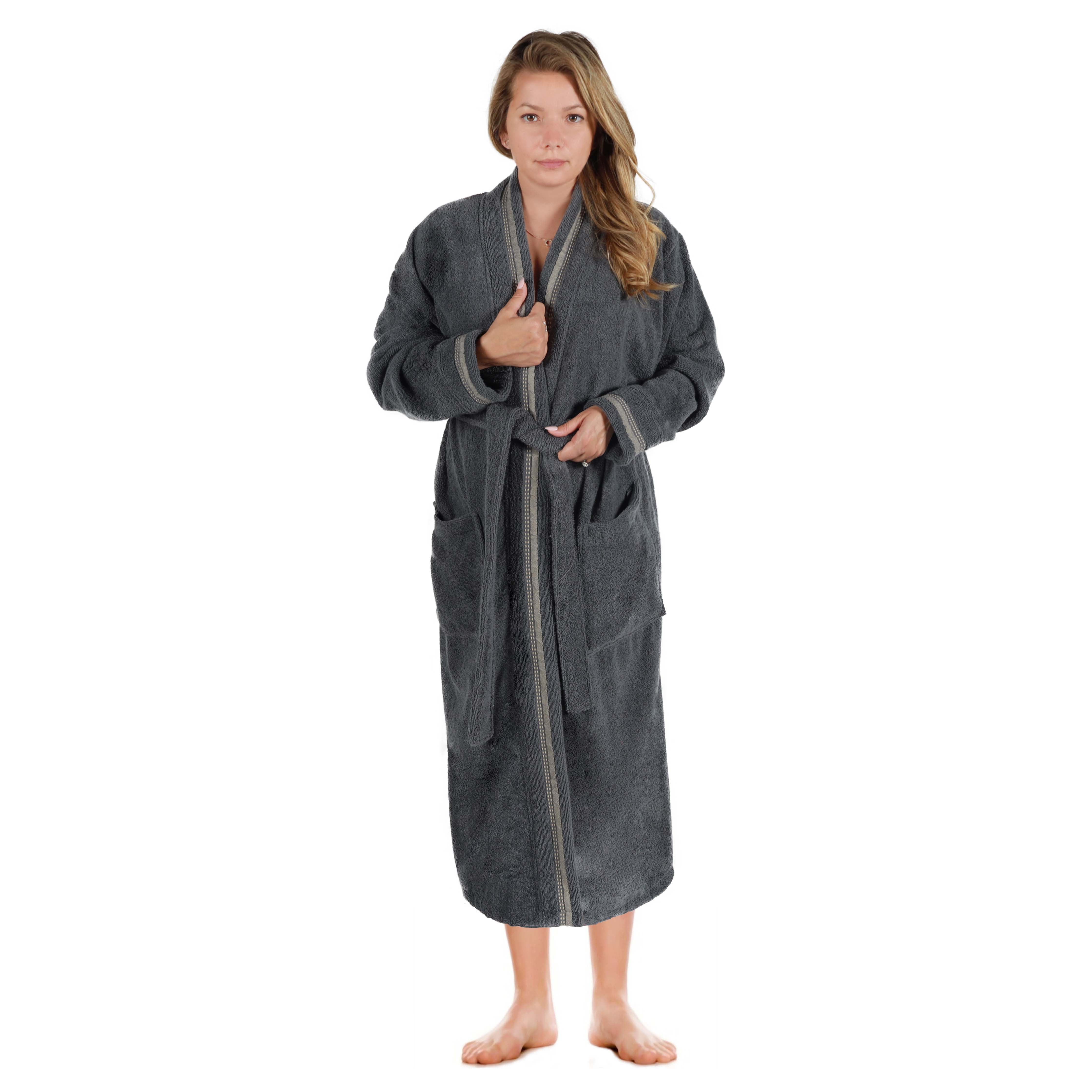 Tinsel Unisex Cotton Terry Kimono Bathrobe with Embroidery - Omnigoodsstore