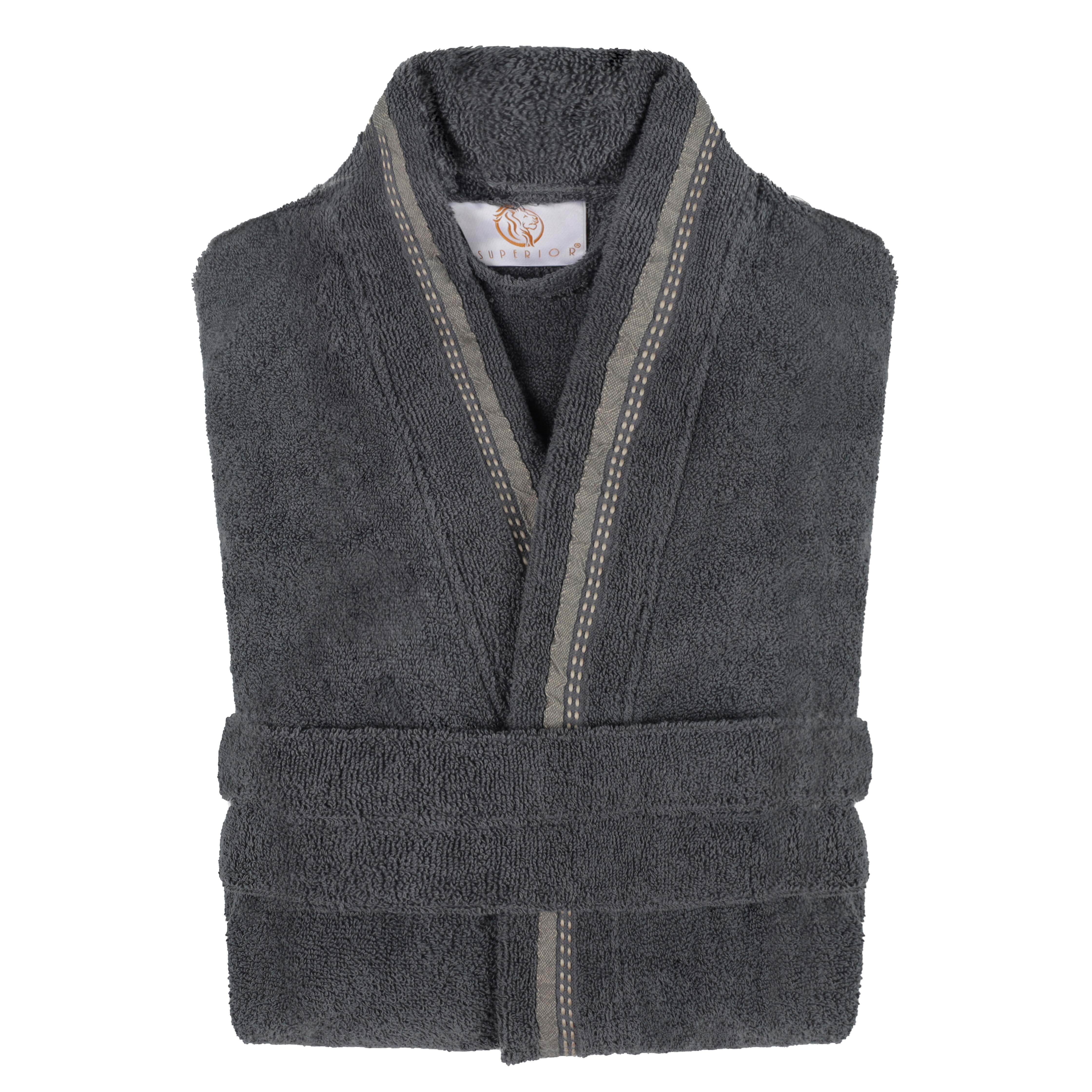 Tinsel Unisex Cotton Terry Kimono Bathrobe with Embroidery - Omnigoodsstore