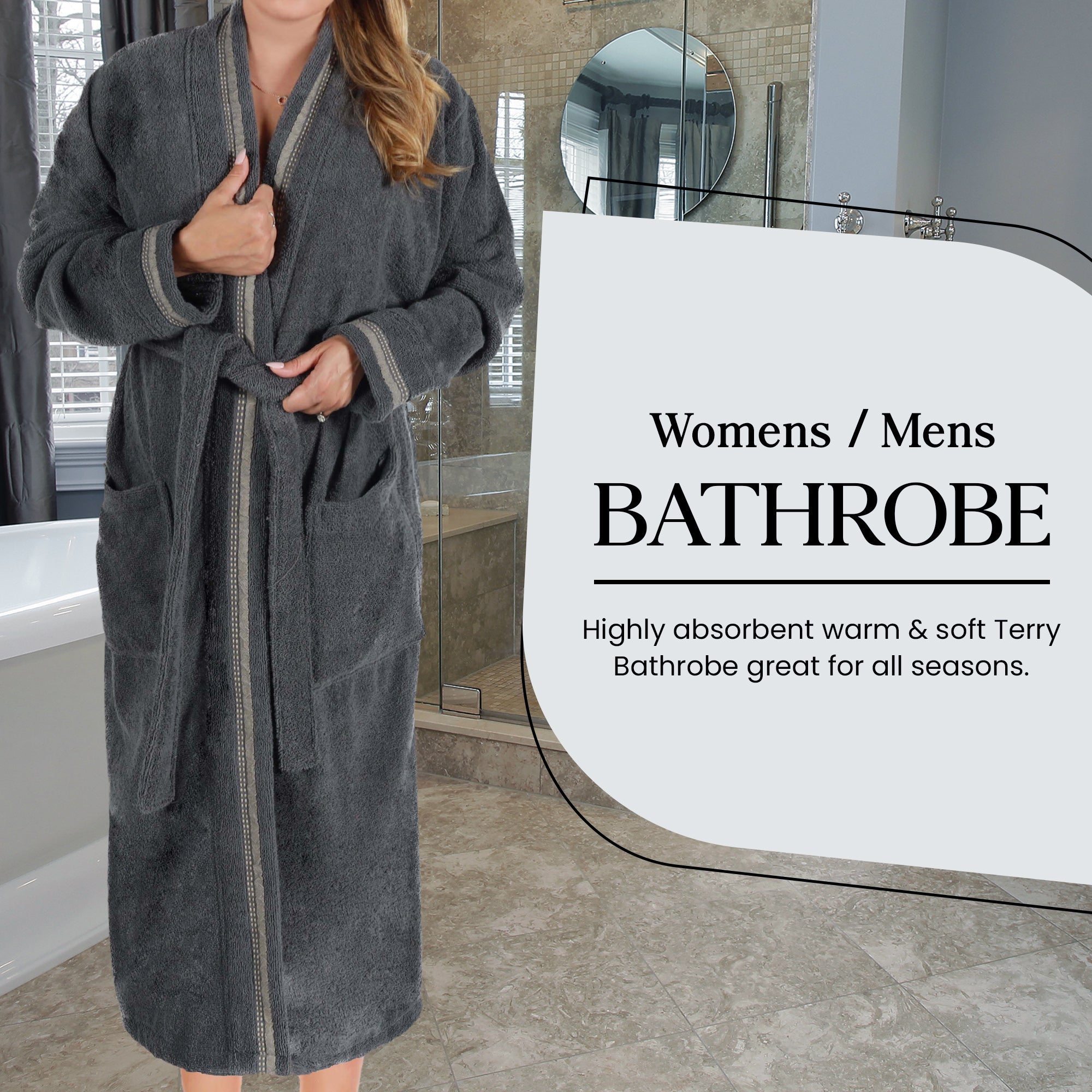 Tinsel Unisex Cotton Terry Kimono Bathrobe with Embroidery - Omnigoodsstore