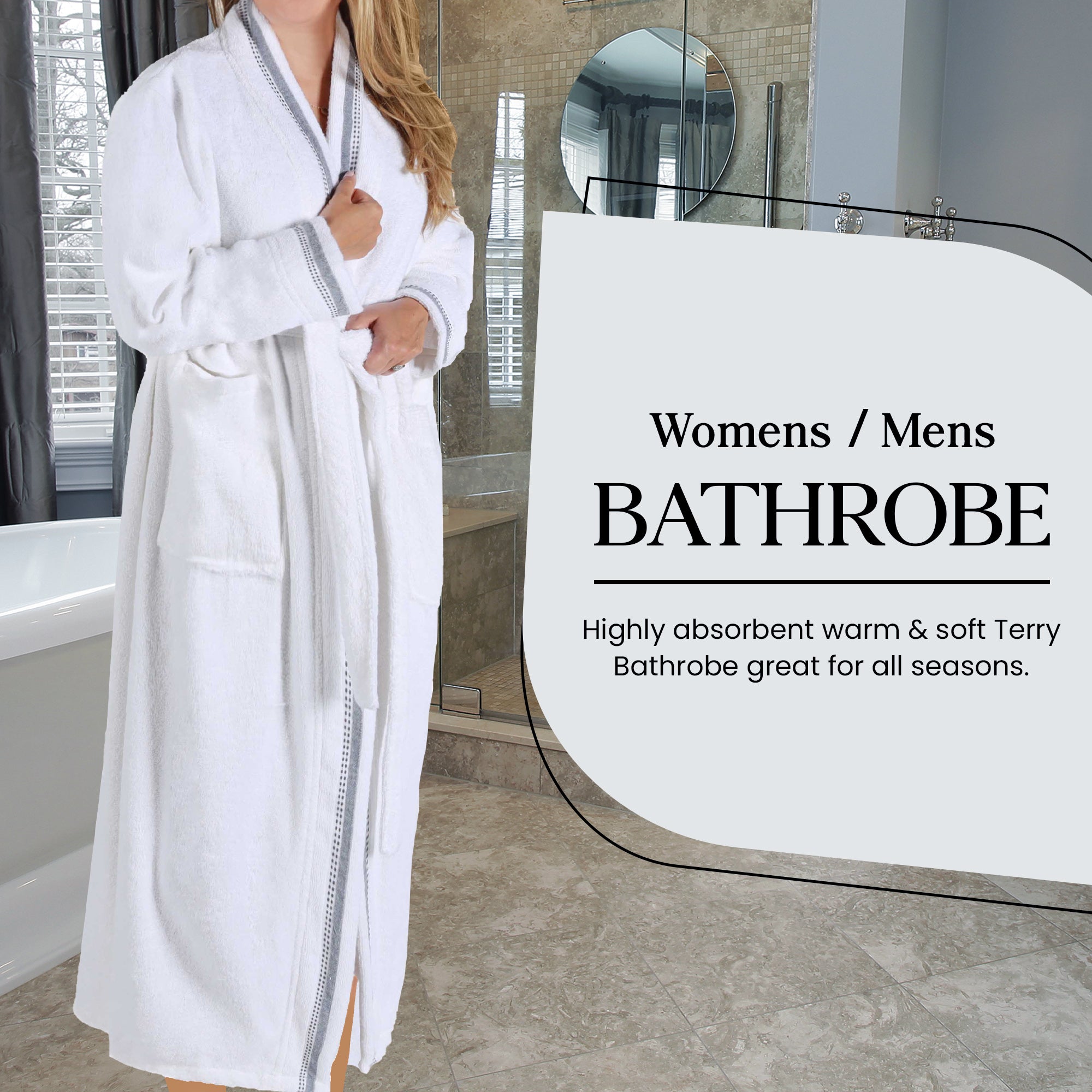 Tinsel Unisex Cotton Terry Kimono Bathrobe with Embroidery - Omnigoodsstore