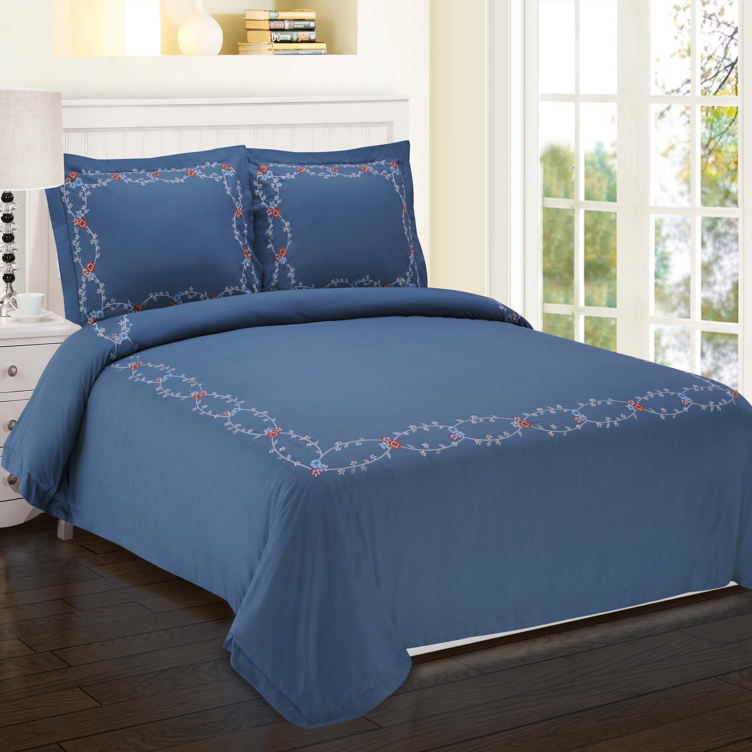 Helena Cotton Embroidered 3 Piece Duvet Cover Set - Omnigoodsstore