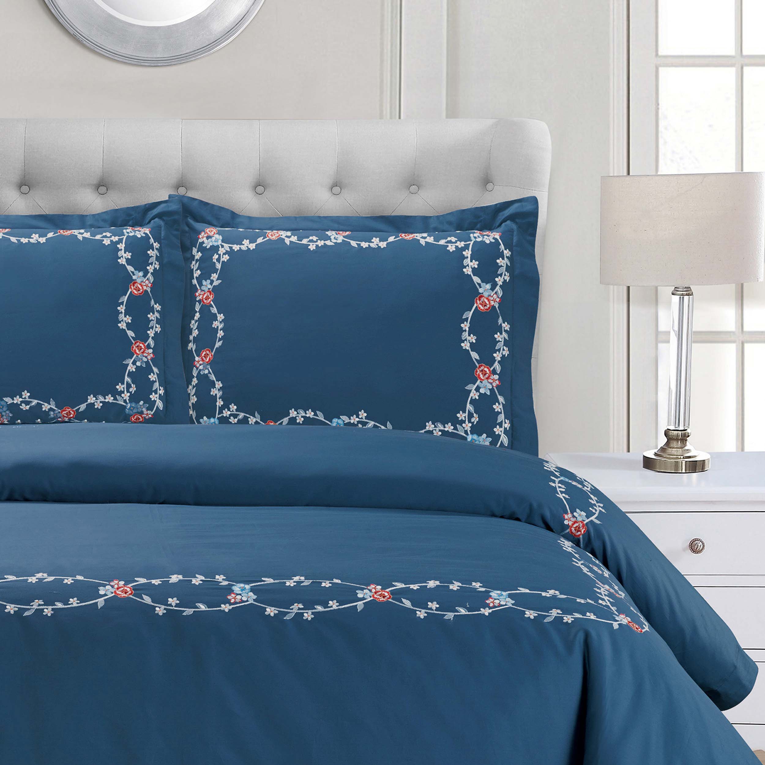 Helena Cotton Embroidered 3 Piece Duvet Cover Set - Omnigoodsstore