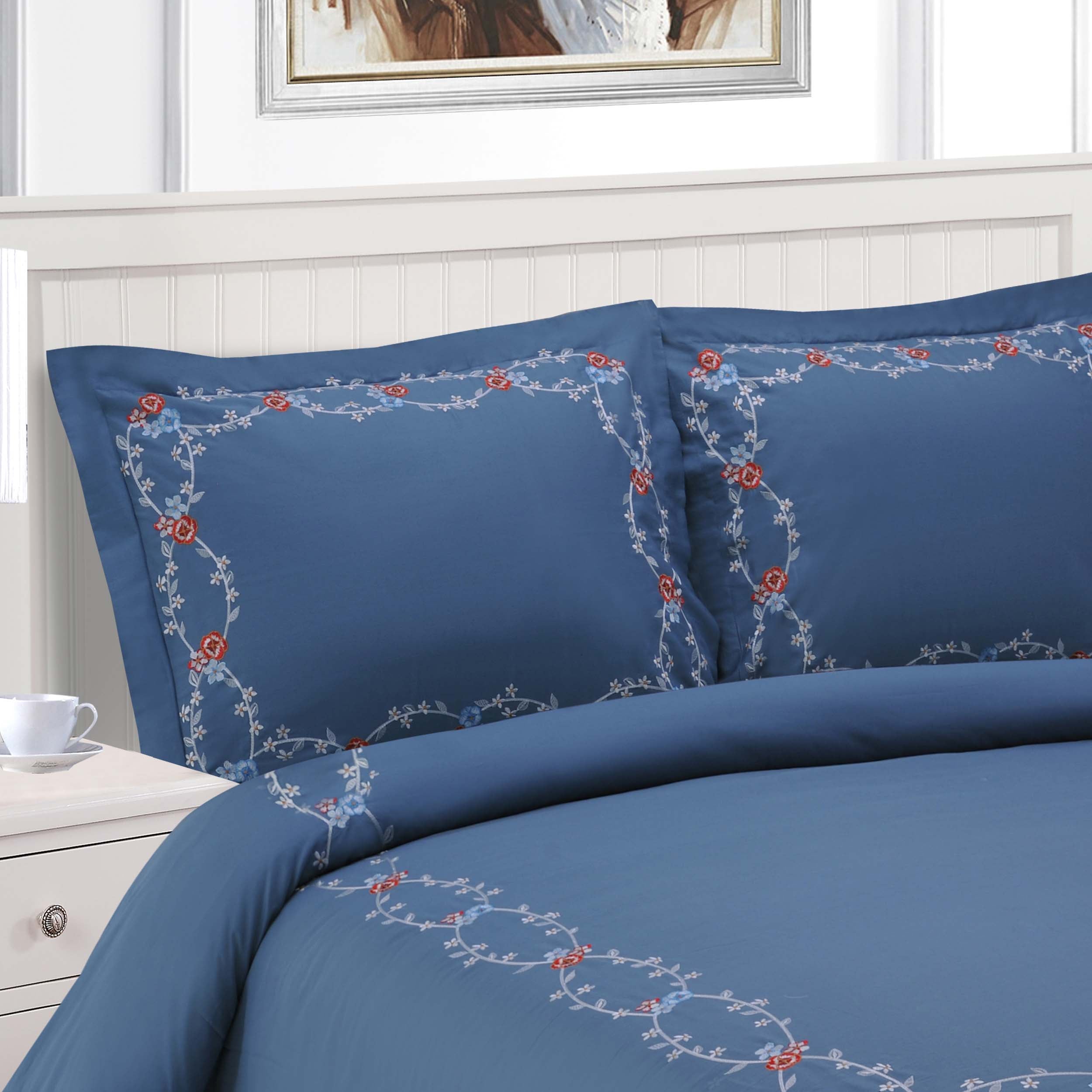 Helena Cotton Embroidered 3 Piece Duvet Cover Set - Omnigoodsstore