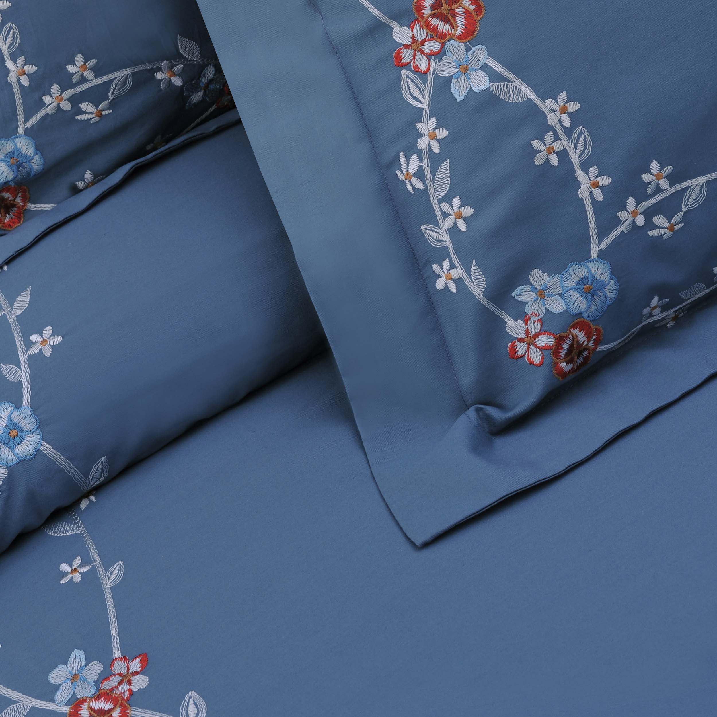 Helena Cotton Embroidered 3 Piece Duvet Cover Set - Omnigoodsstore