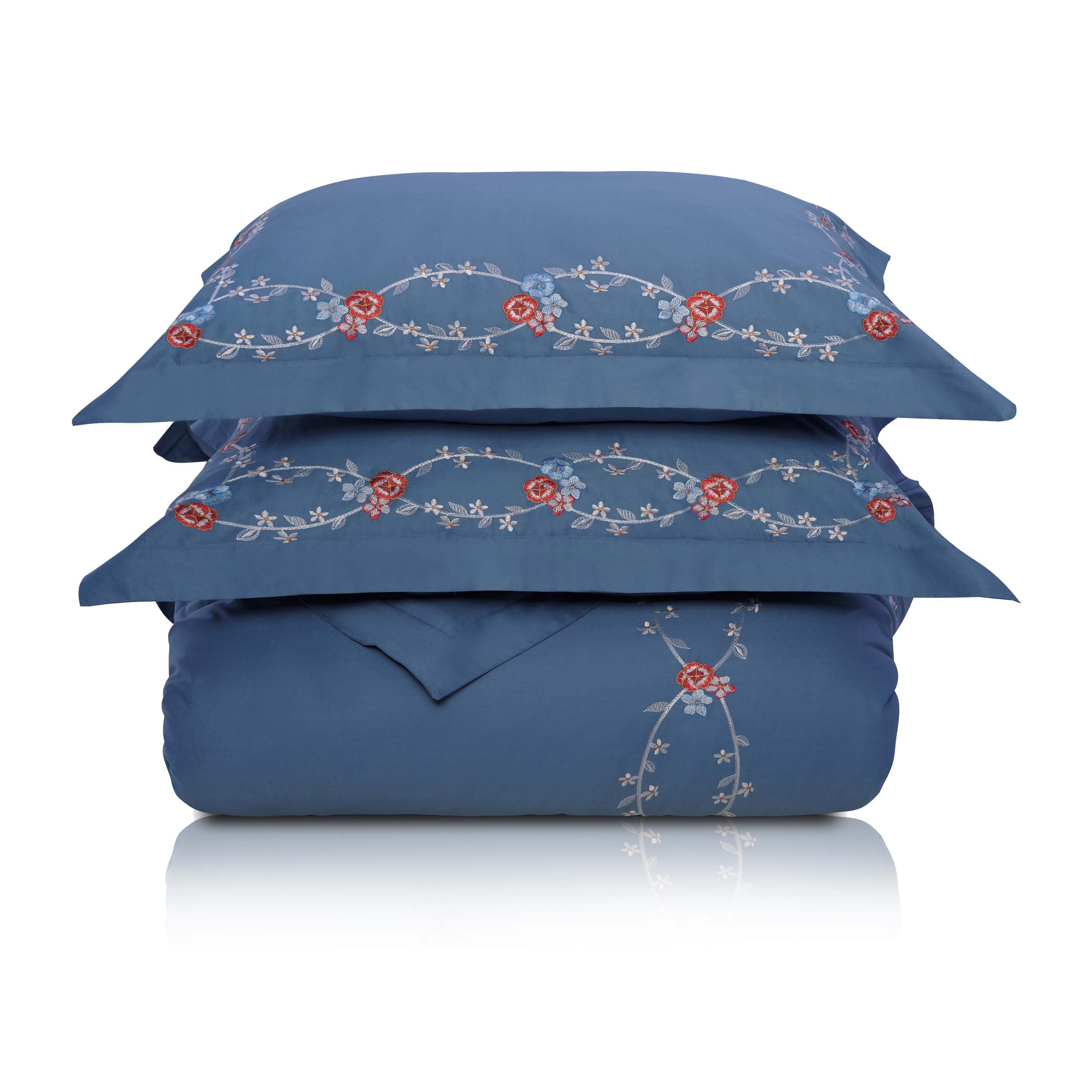 Helena Cotton Embroidered 3 Piece Duvet Cover Set - Omnigoodsstore