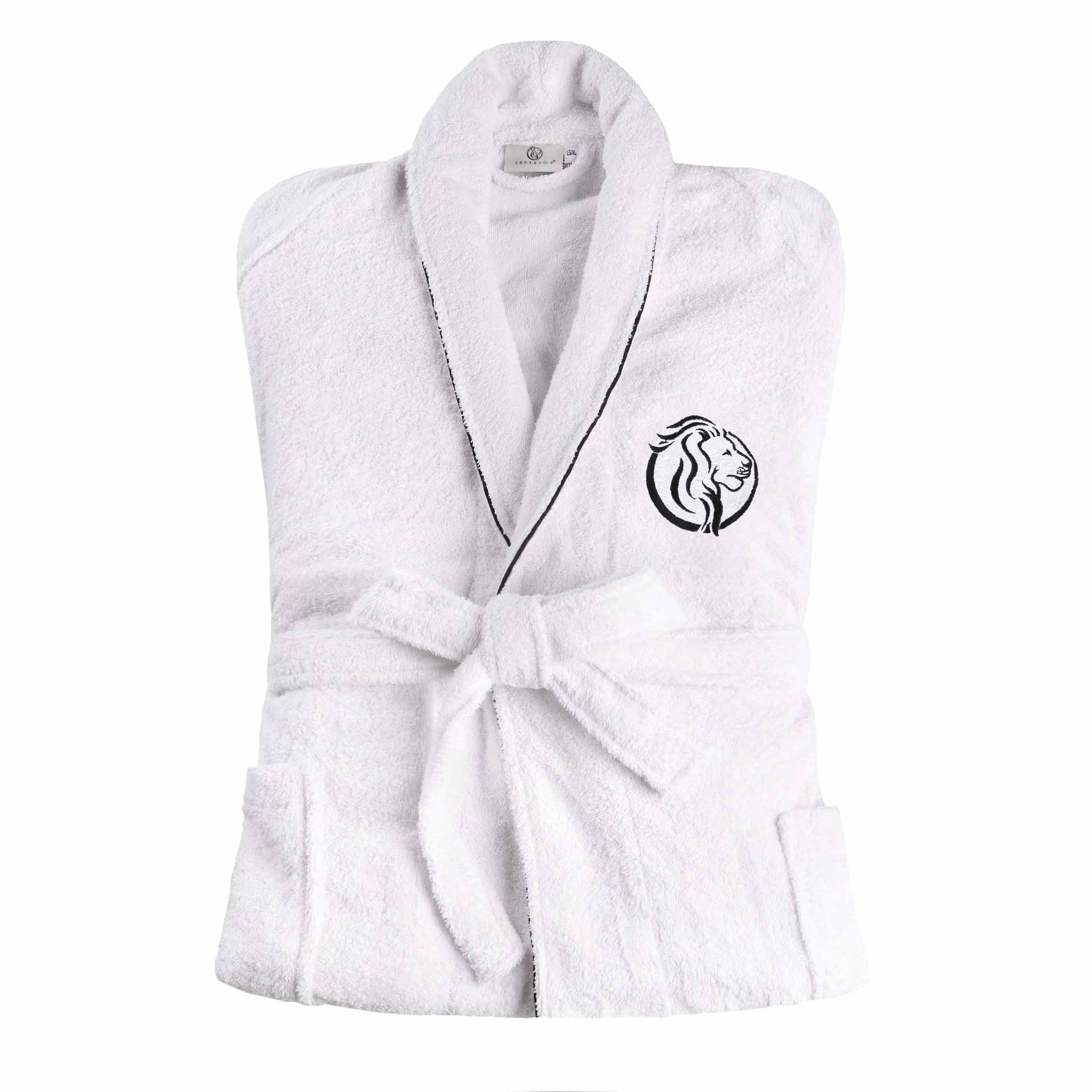 Cotton Adult Unisex White Embroidered Highly Absorbent Fluffy Bathrobe - Omnigoodsstore