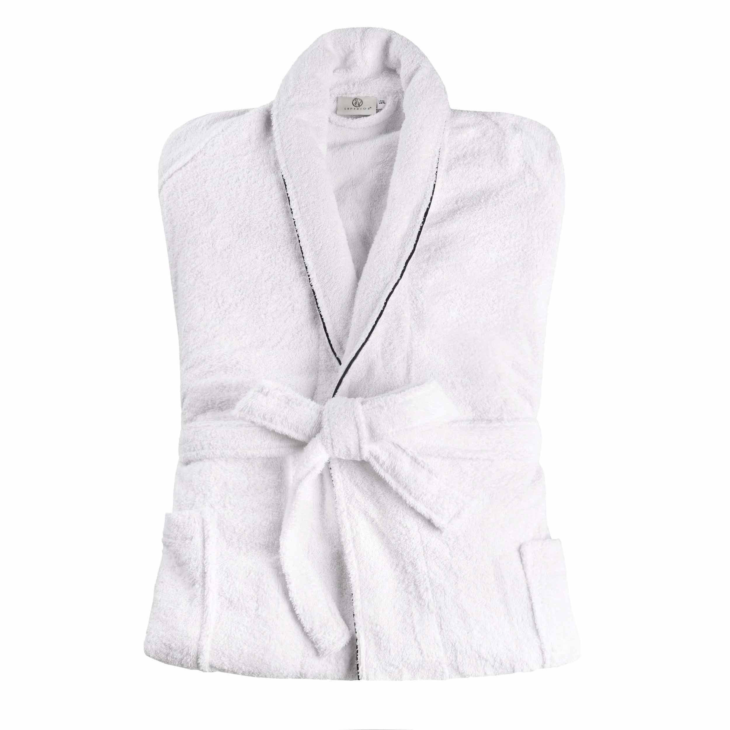 Cotton Adult Unisex White Embroidered Highly Absorbent Fluffy Bathrobe - Omnigoodsstore