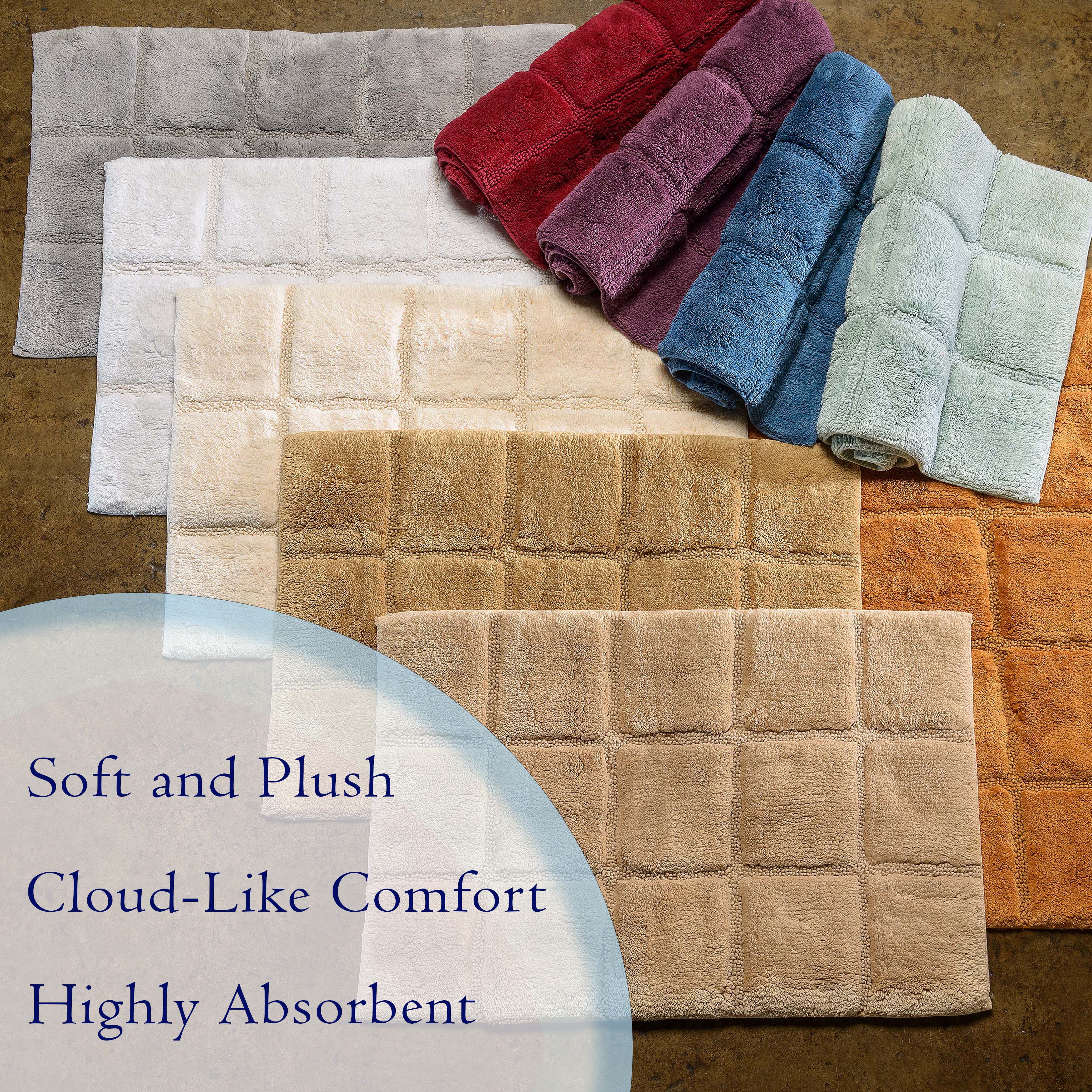 Solid Cotton 2 Piece Checkered Non Slip Bath Rug Set - Omnigoodsstore