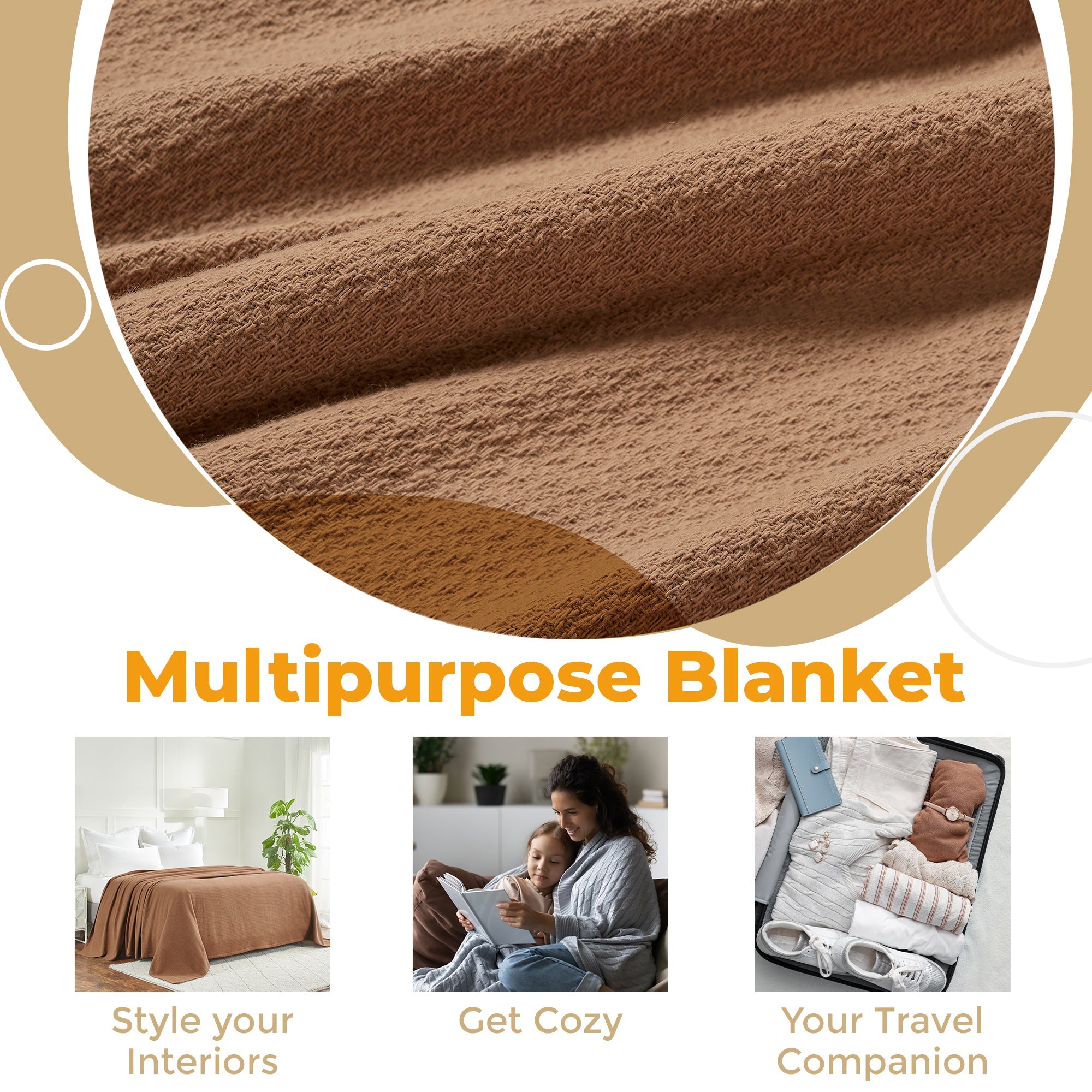 Textured Cotton Weave Solid Waffle Blanket or Throw - Omnigoodsstore