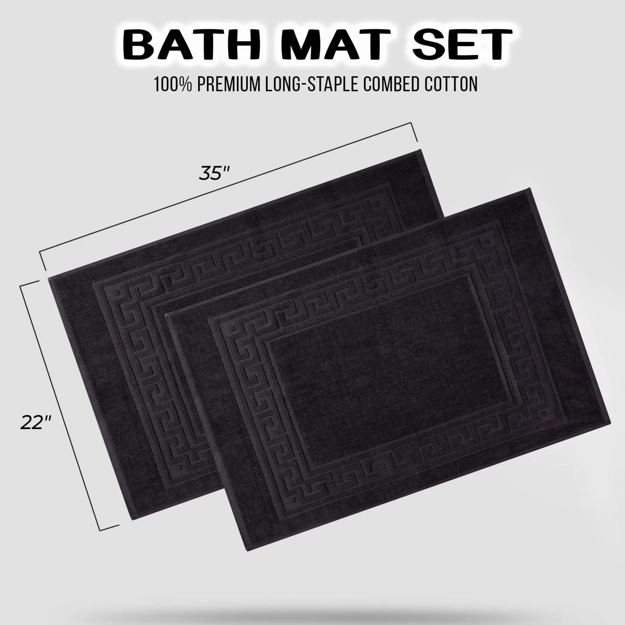 Cotton 2 Piece Greek Key Border Super Absorbent Bath Mat Set
