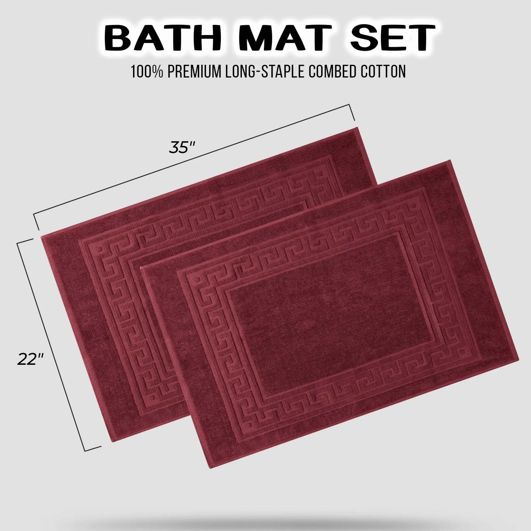 Cotton 2 Piece Greek Key Border Super Absorbent Bath Mat Set