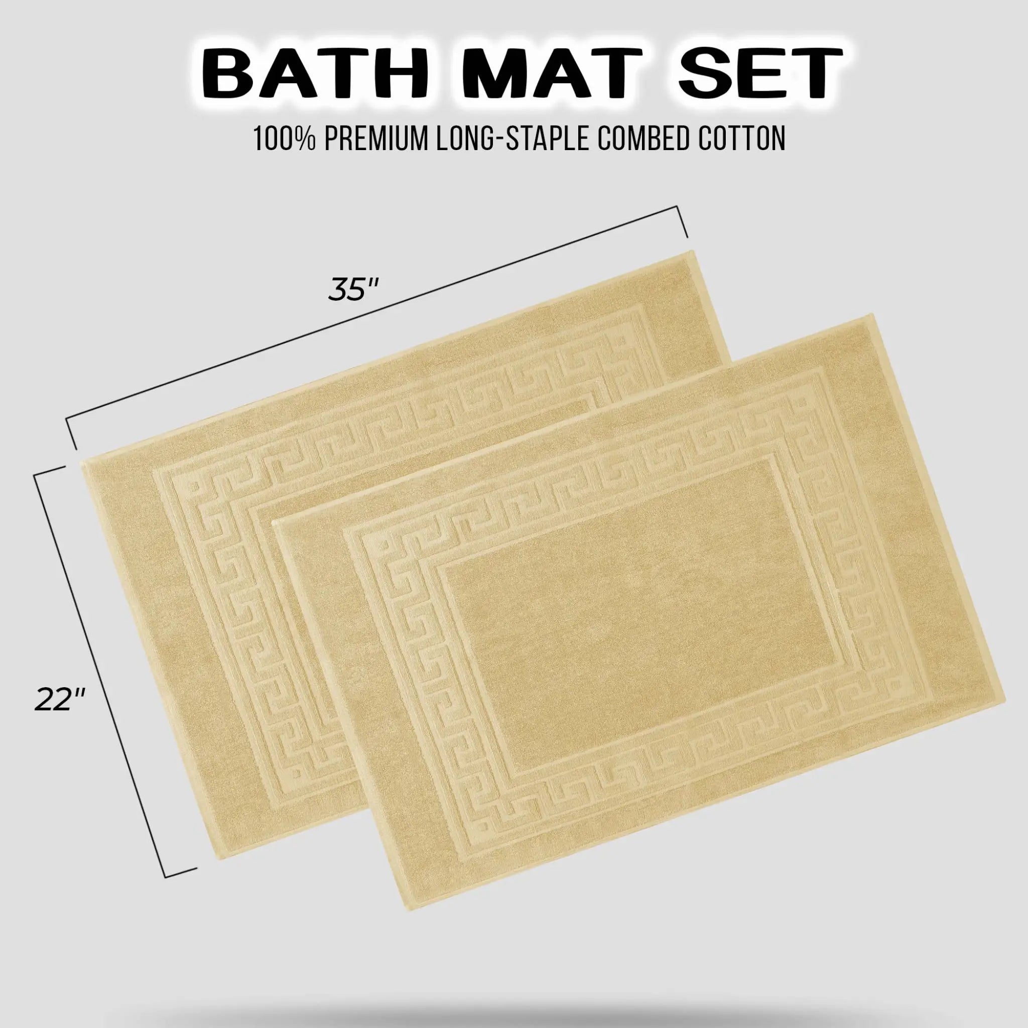 Cotton 2 Piece Greek Key Border Super Absorbent Bath Mat Set