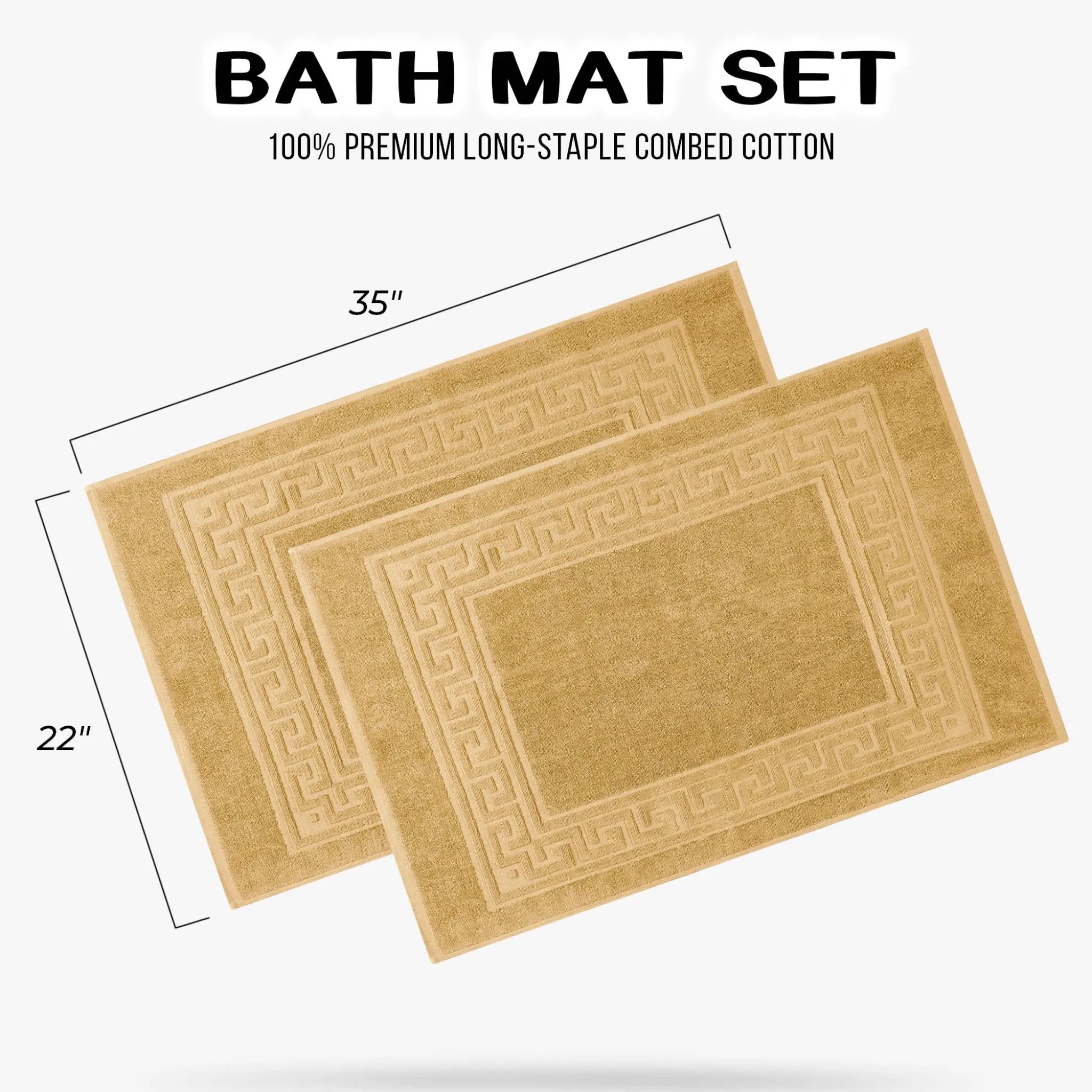 Cotton 2 Piece Greek Key Border Super Absorbent Bath Mat Set