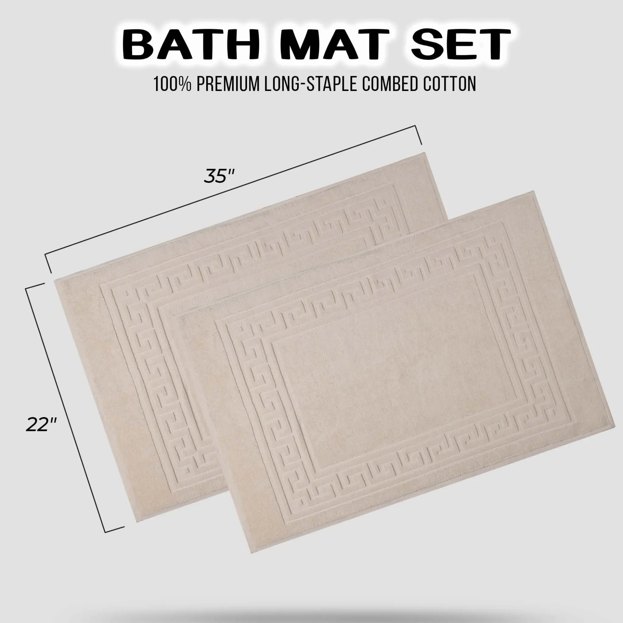 Cotton 2 Piece Greek Key Border Super Absorbent Bath Mat Set