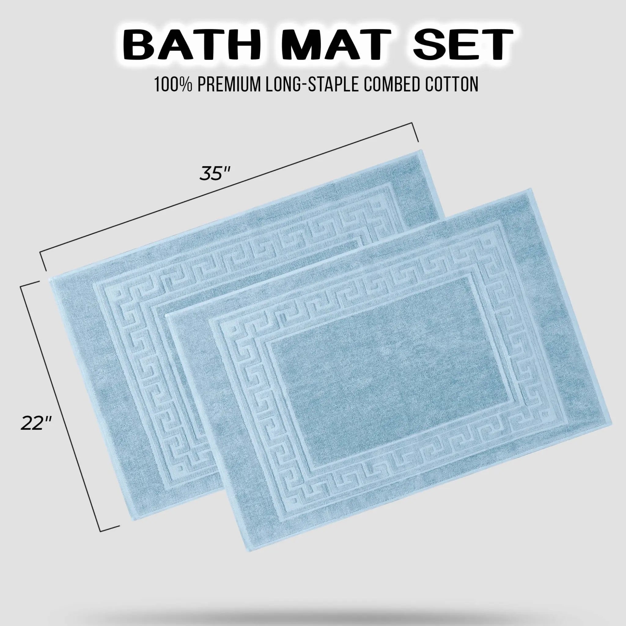 Cotton 2 Piece Greek Key Border Super Absorbent Bath Mat Set
