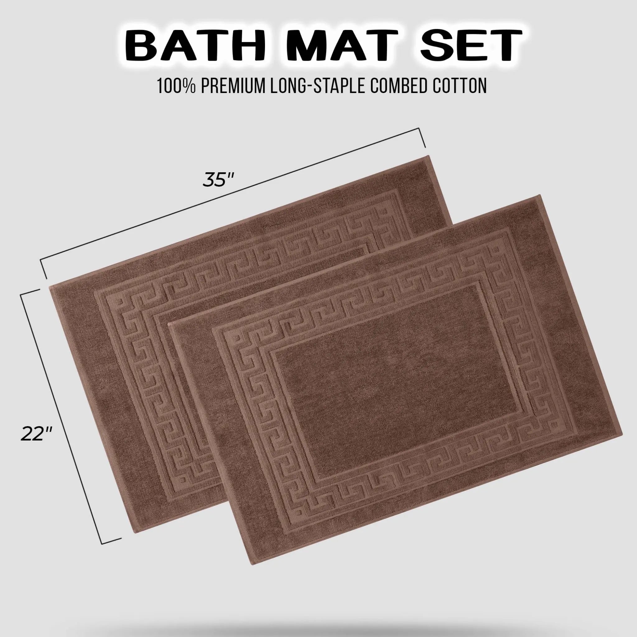Cotton 2 Piece Greek Key Border Super Absorbent Bath Mat Set