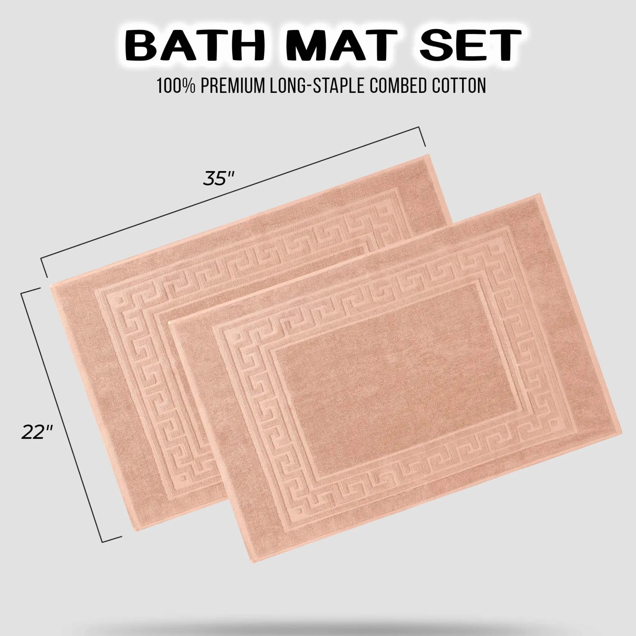 Cotton 2 Piece Greek Key Border Super Absorbent Bath Mat Set