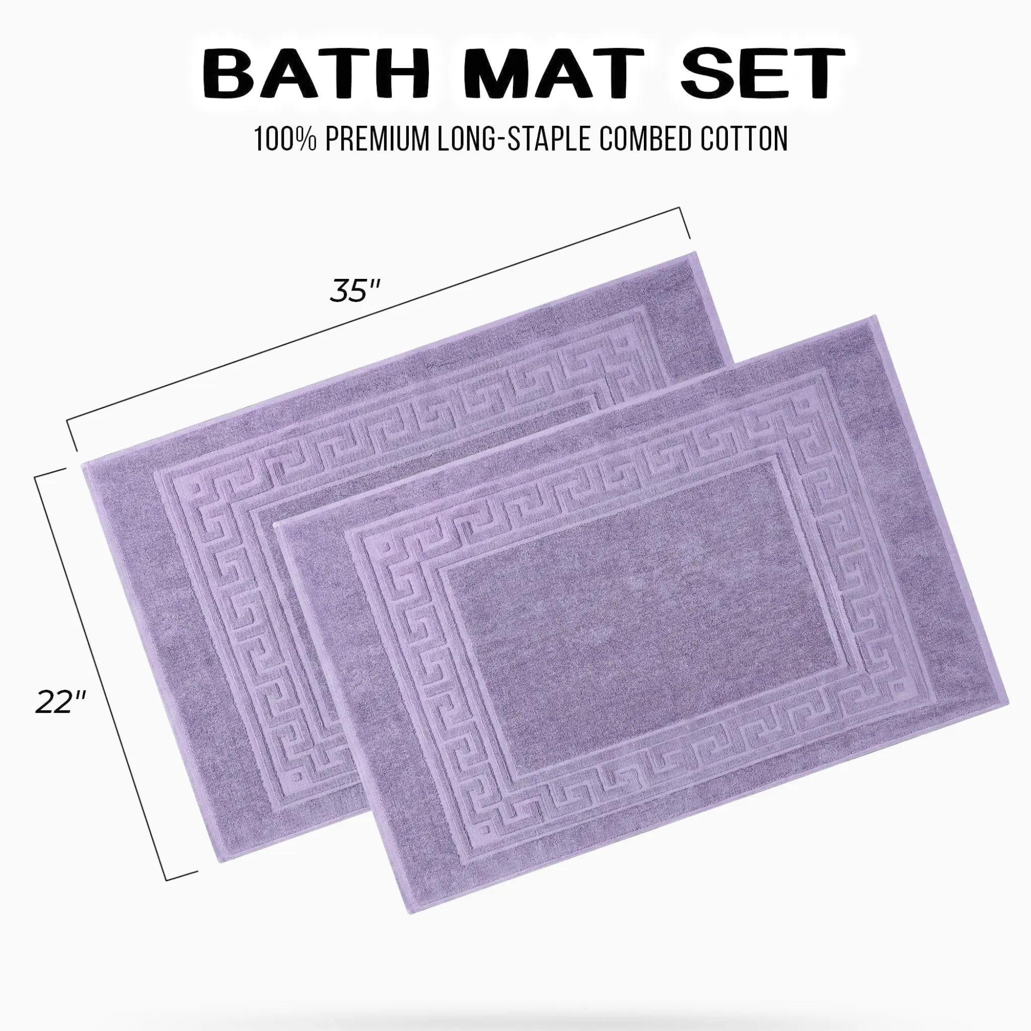 Cotton 2 Piece Greek Key Border Super Absorbent Bath Mat Set