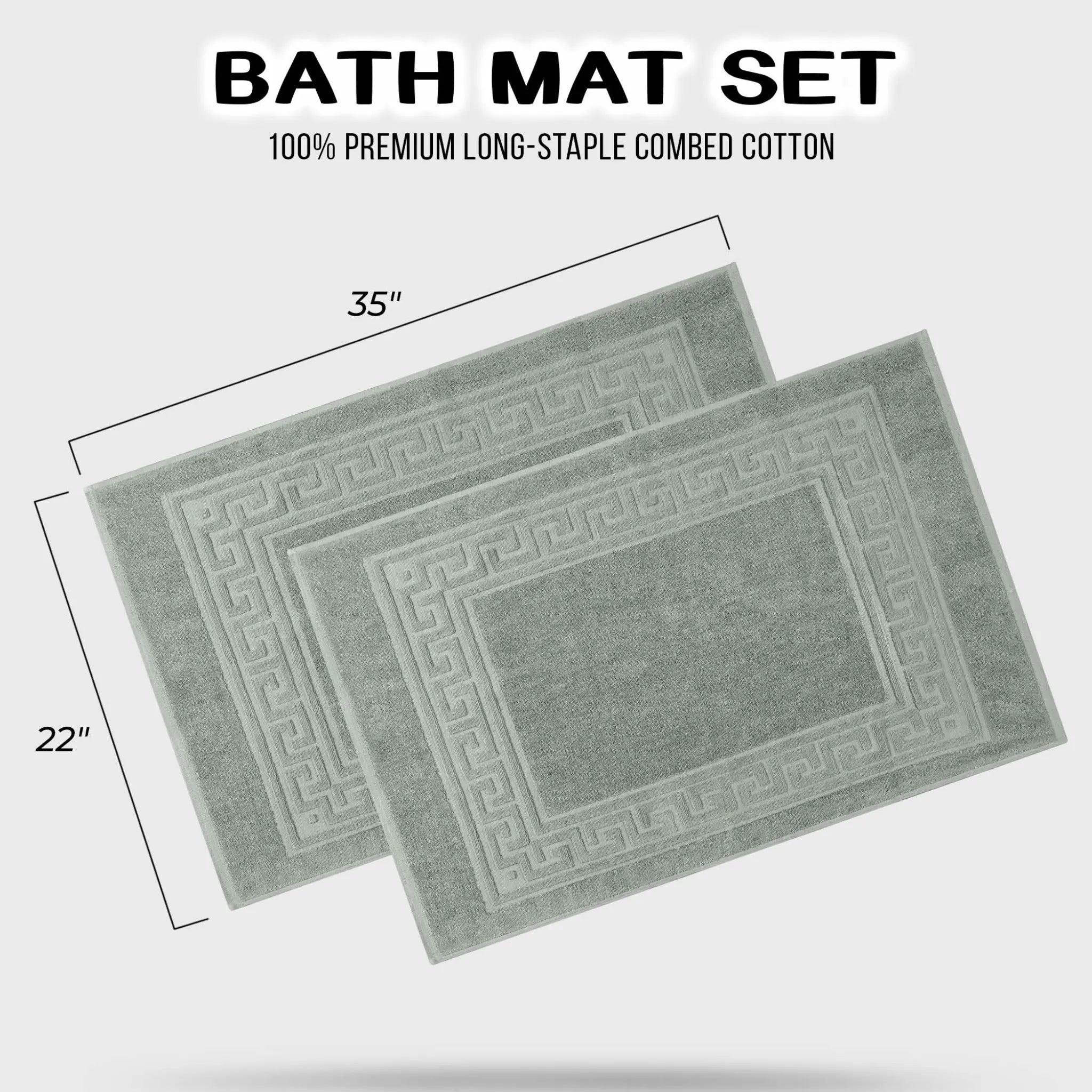 Cotton 2 Piece Greek Key Border Super Absorbent Bath Mat Set