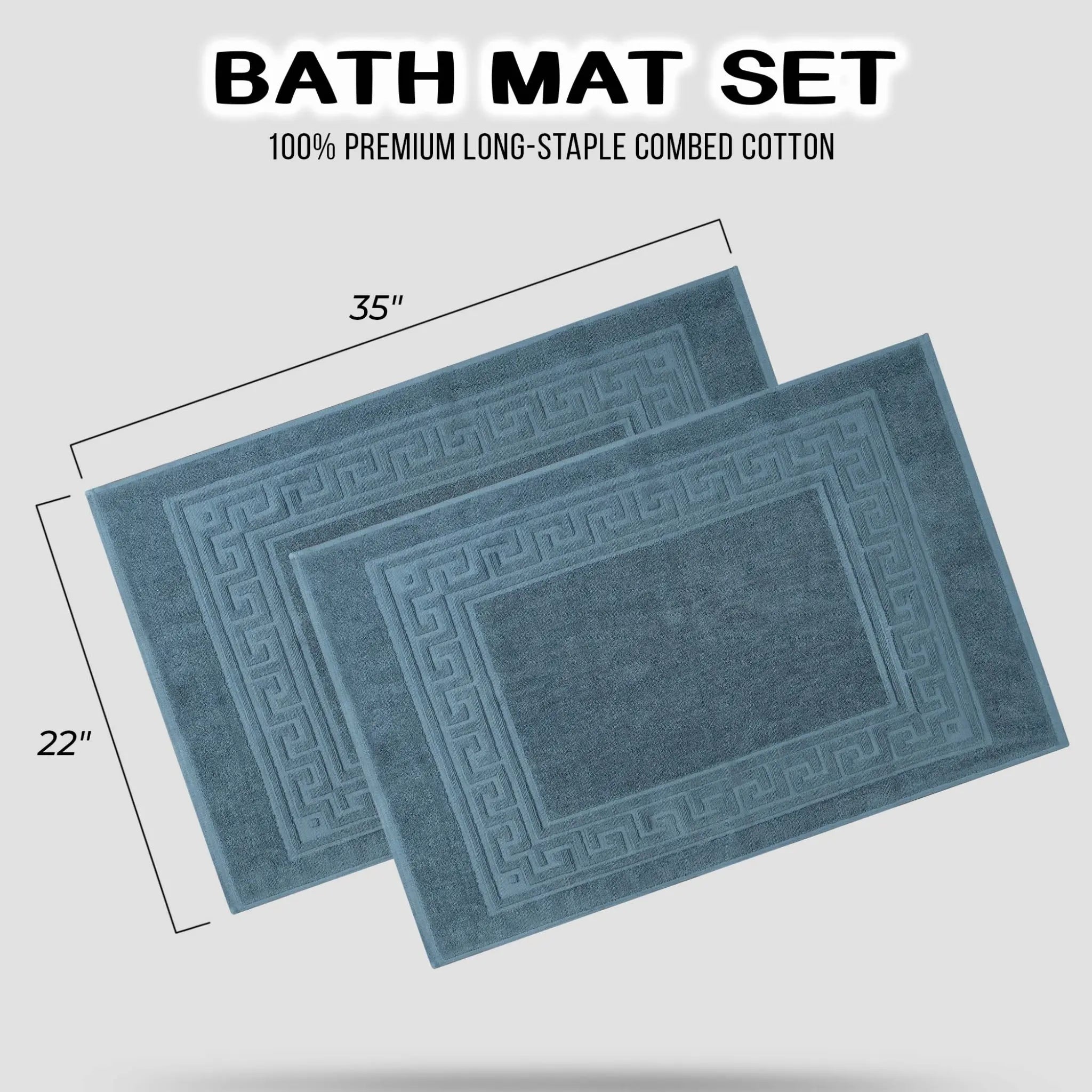 Cotton 2 Piece Greek Key Border Super Absorbent Bath Mat Set