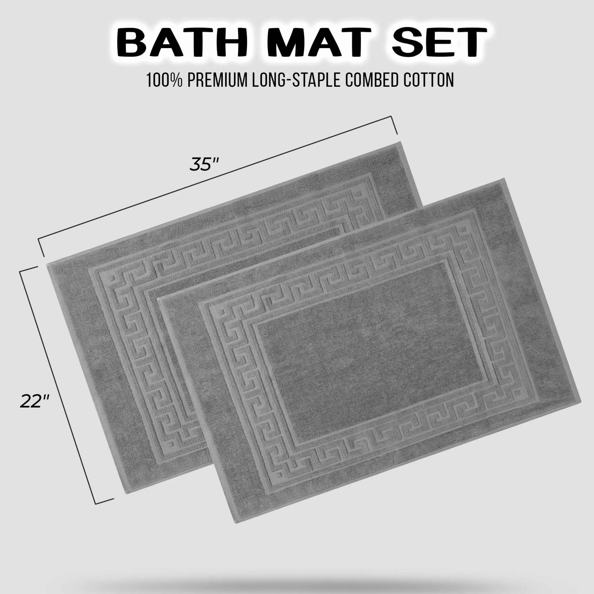 Cotton 2 Piece Greek Key Border Super Absorbent Bath Mat Set