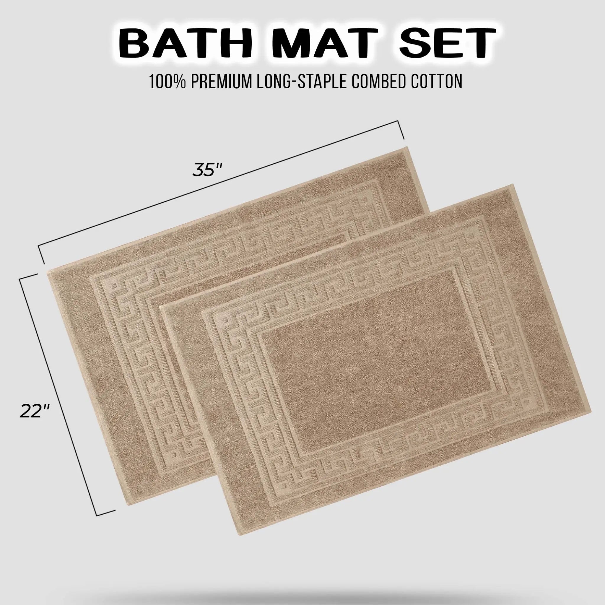 Cotton 2 Piece Greek Key Border Super Absorbent Bath Mat Set