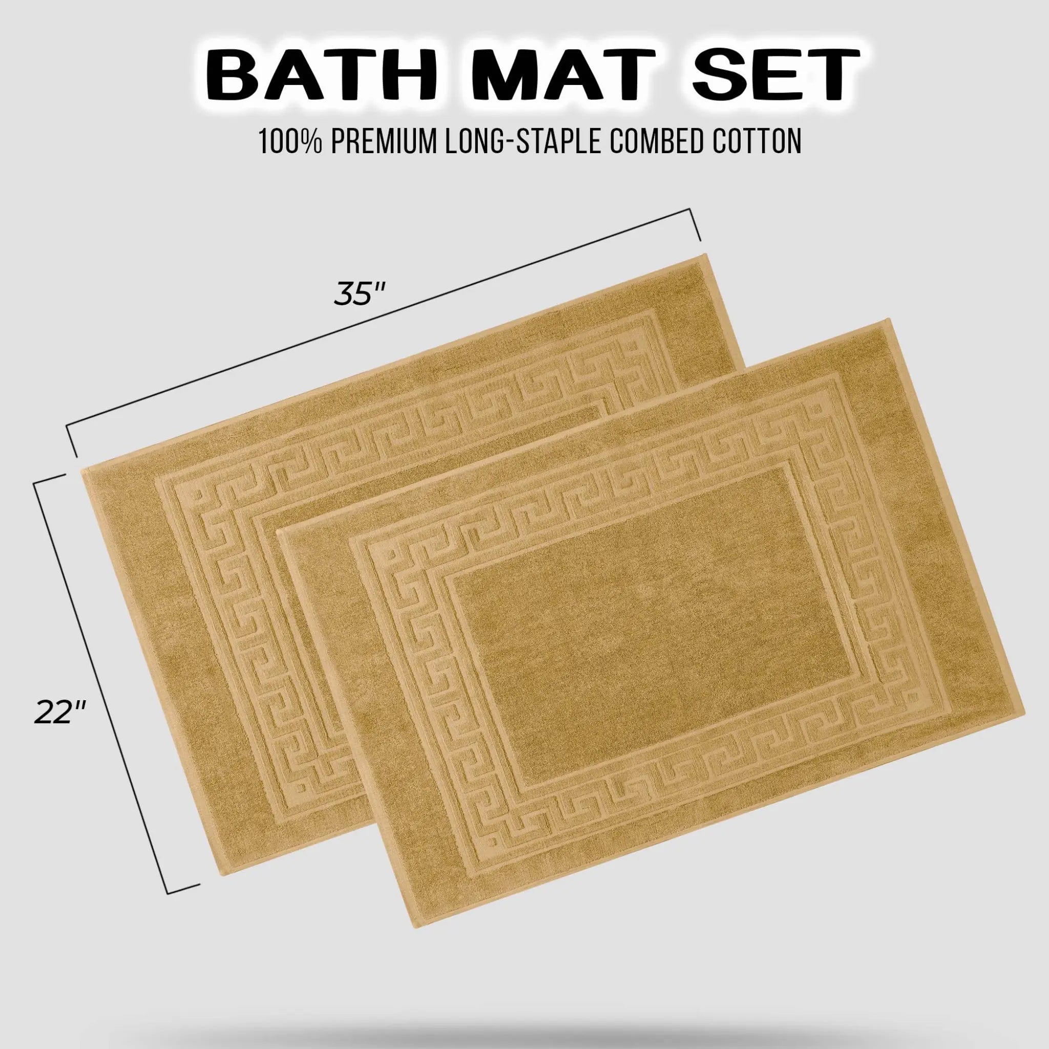 Cotton 2 Piece Greek Key Border Super Absorbent Bath Mat Set
