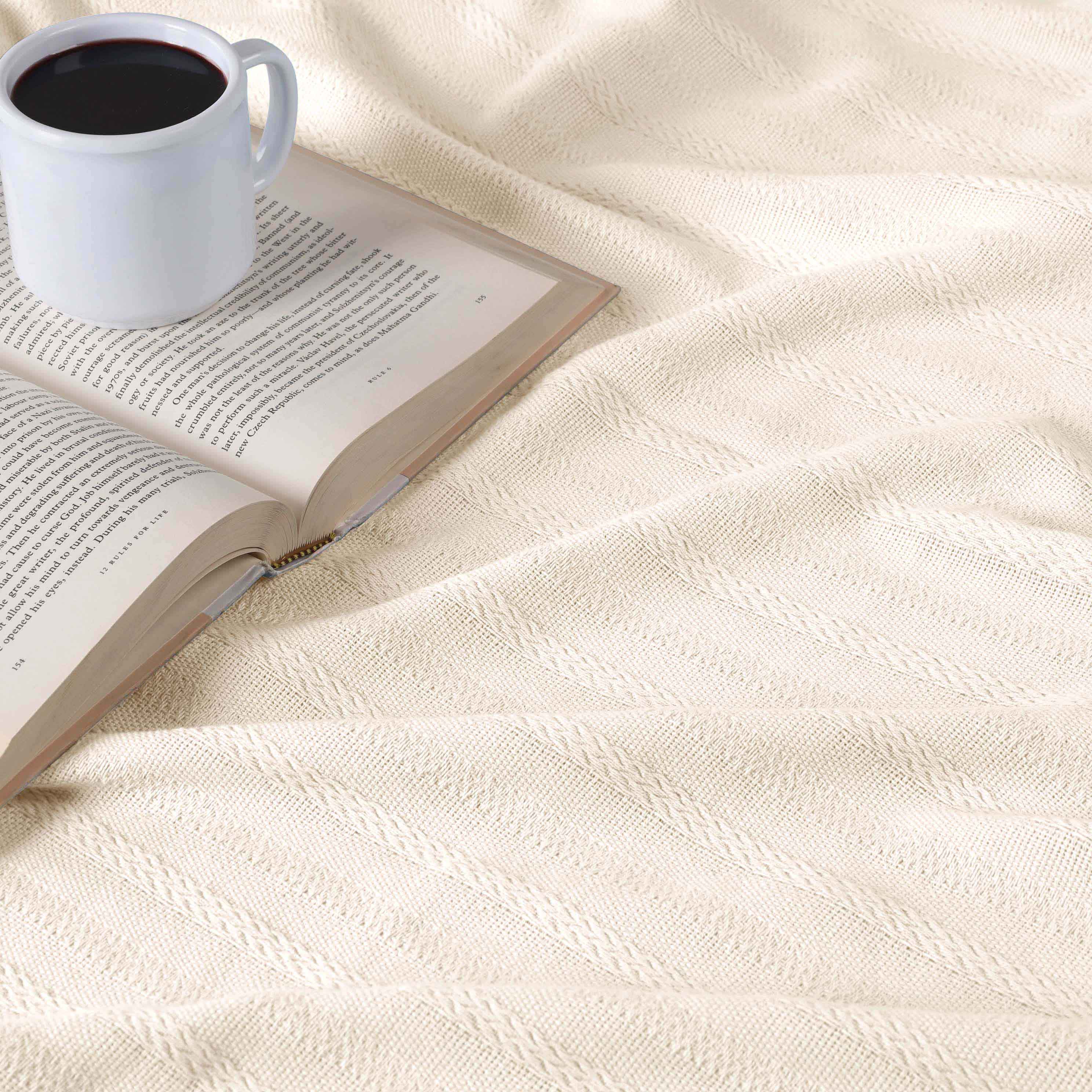 Clara Cotton Textured Striped Lightweight Woven Blanket - Omnigoodsstore