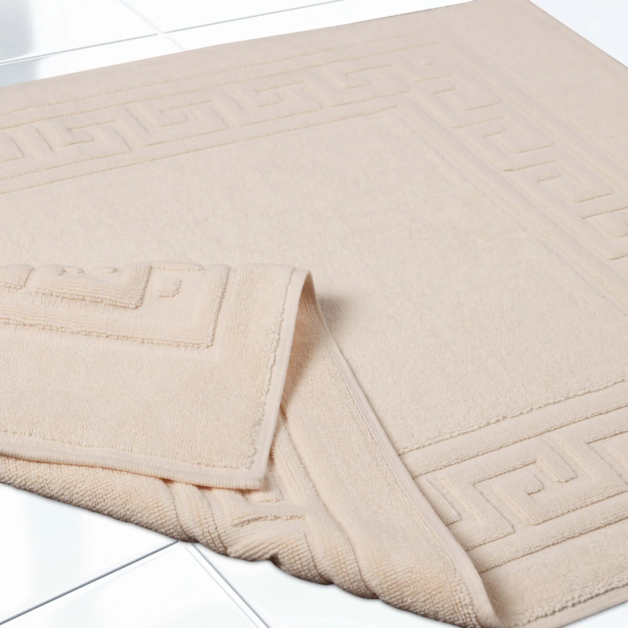Cotton 2 Piece Greek Key Border Super Absorbent Bath Mat Set