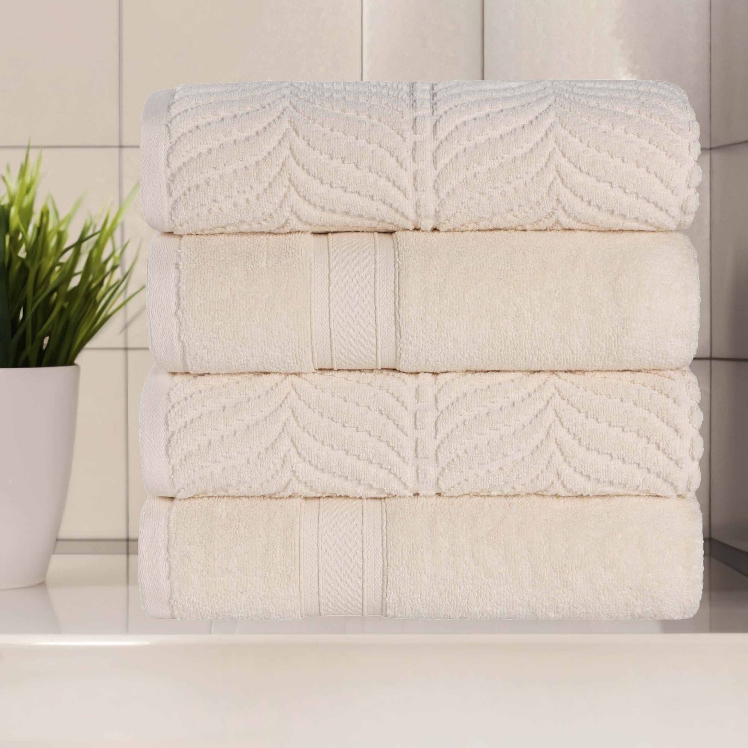 Zero Twist Cotton Solid & Jacquard Elegant Chevron Bath Towel Set of 4 - Omnigoodsstore
