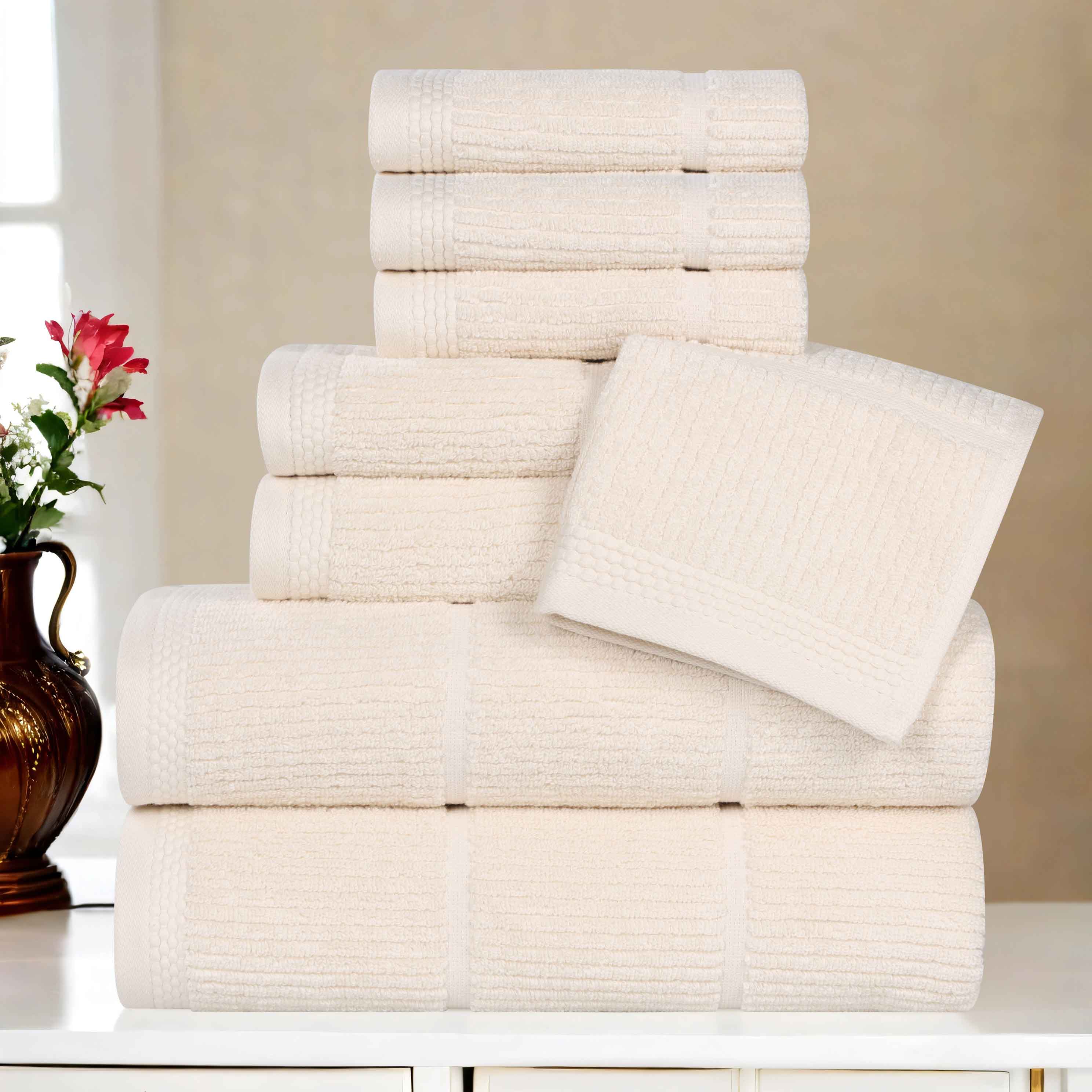 Milo Smart Twist Cotton Solid Ribbed Design 8 Piece Towel Set - Omnigoodsstore