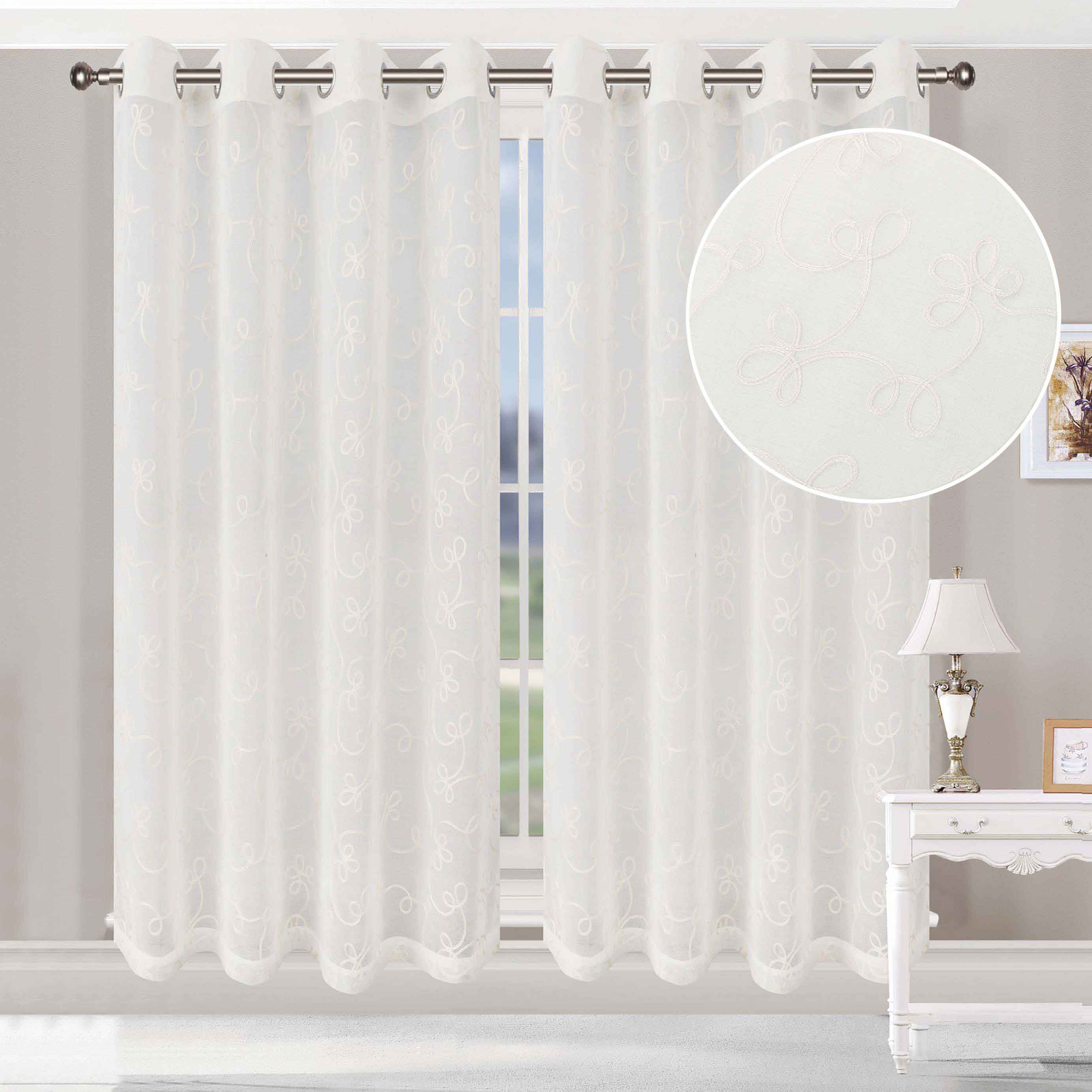 Embroidered Lightweight Sheer Floral Scroll Curtain Panel Set - Omnigoodsstore